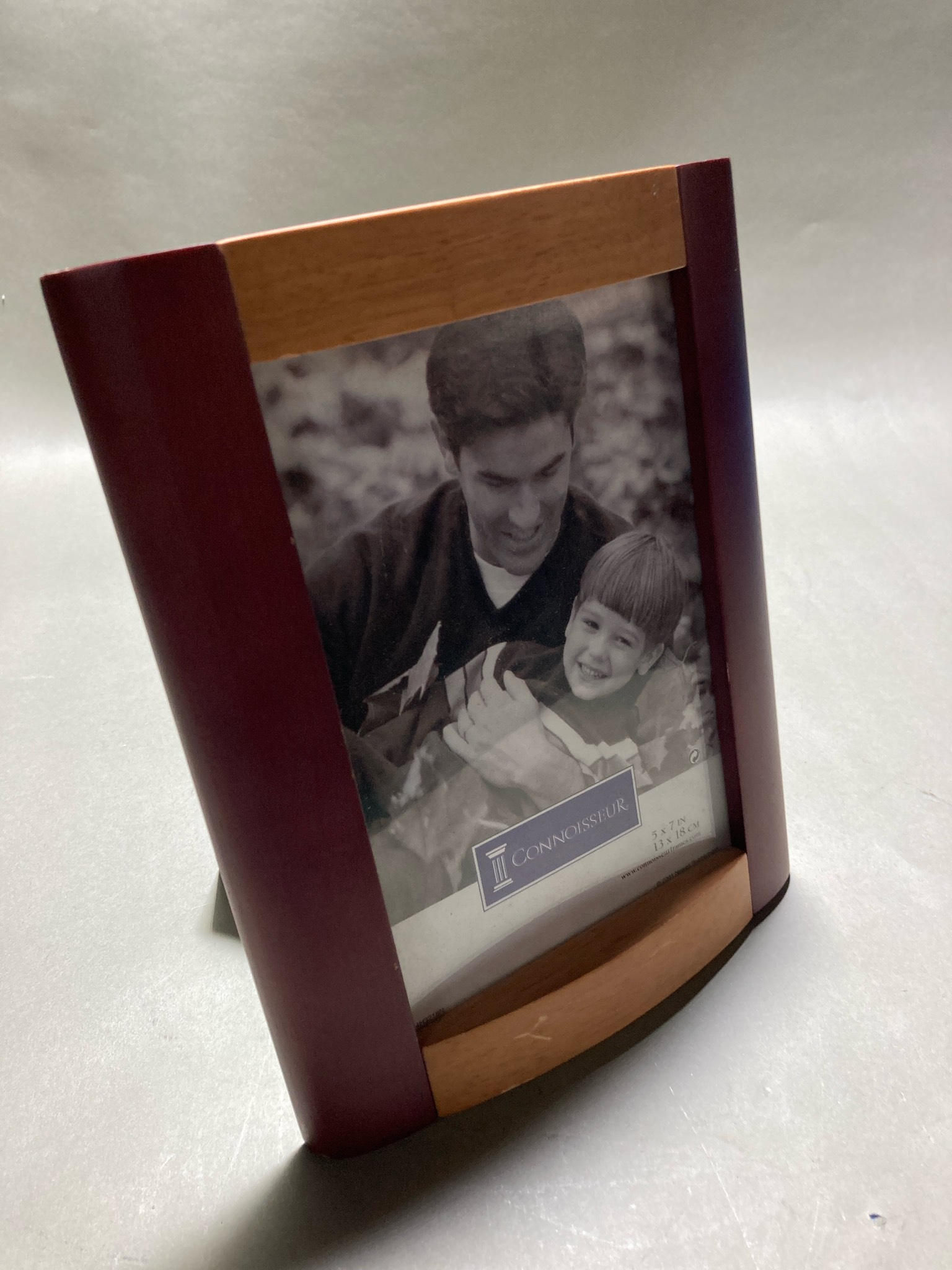 Connoisseur Burgundy and Natural Wood Tabletop Photo Frame Size 5 x 7 in