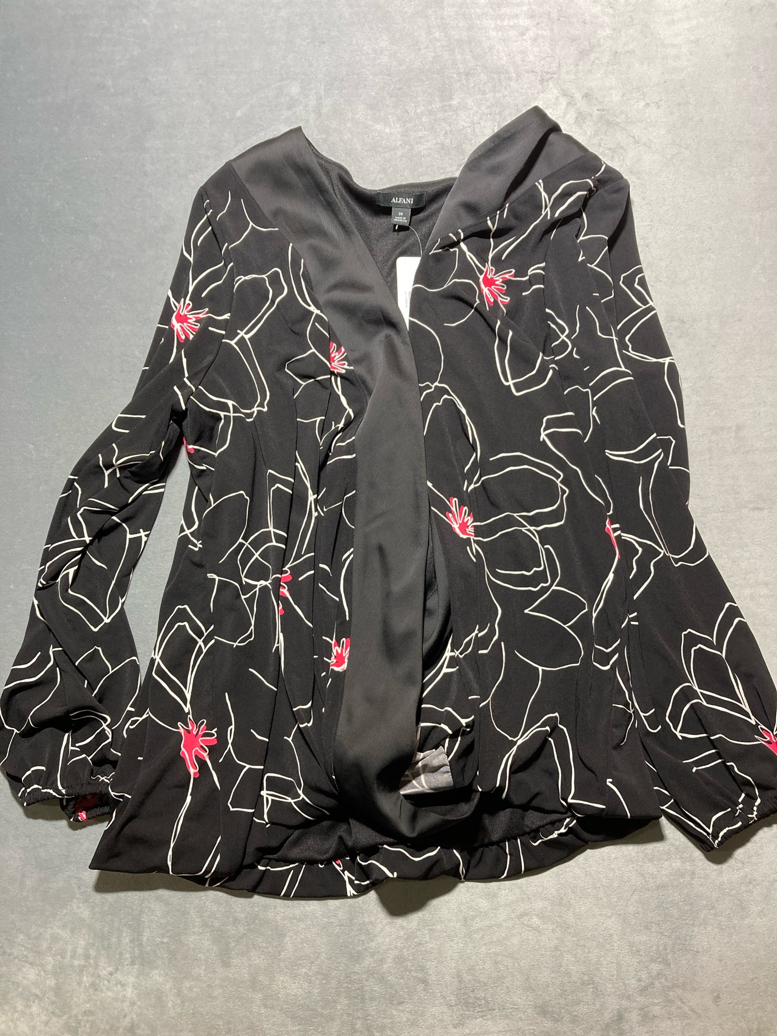Alfani Black Floral Polyester Blouse Size 2X