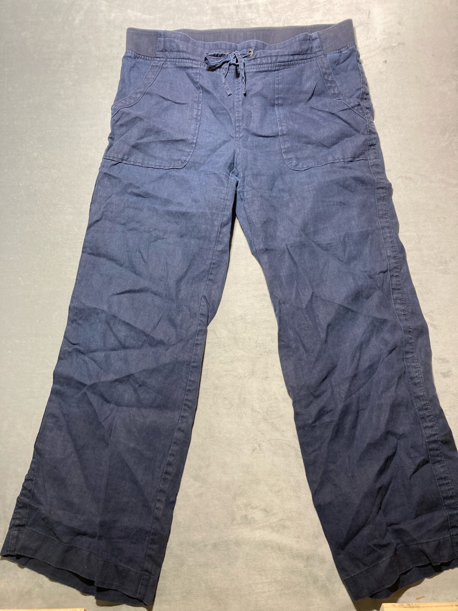 Athleta Navy Linen Pull-On Pants Size Size 12