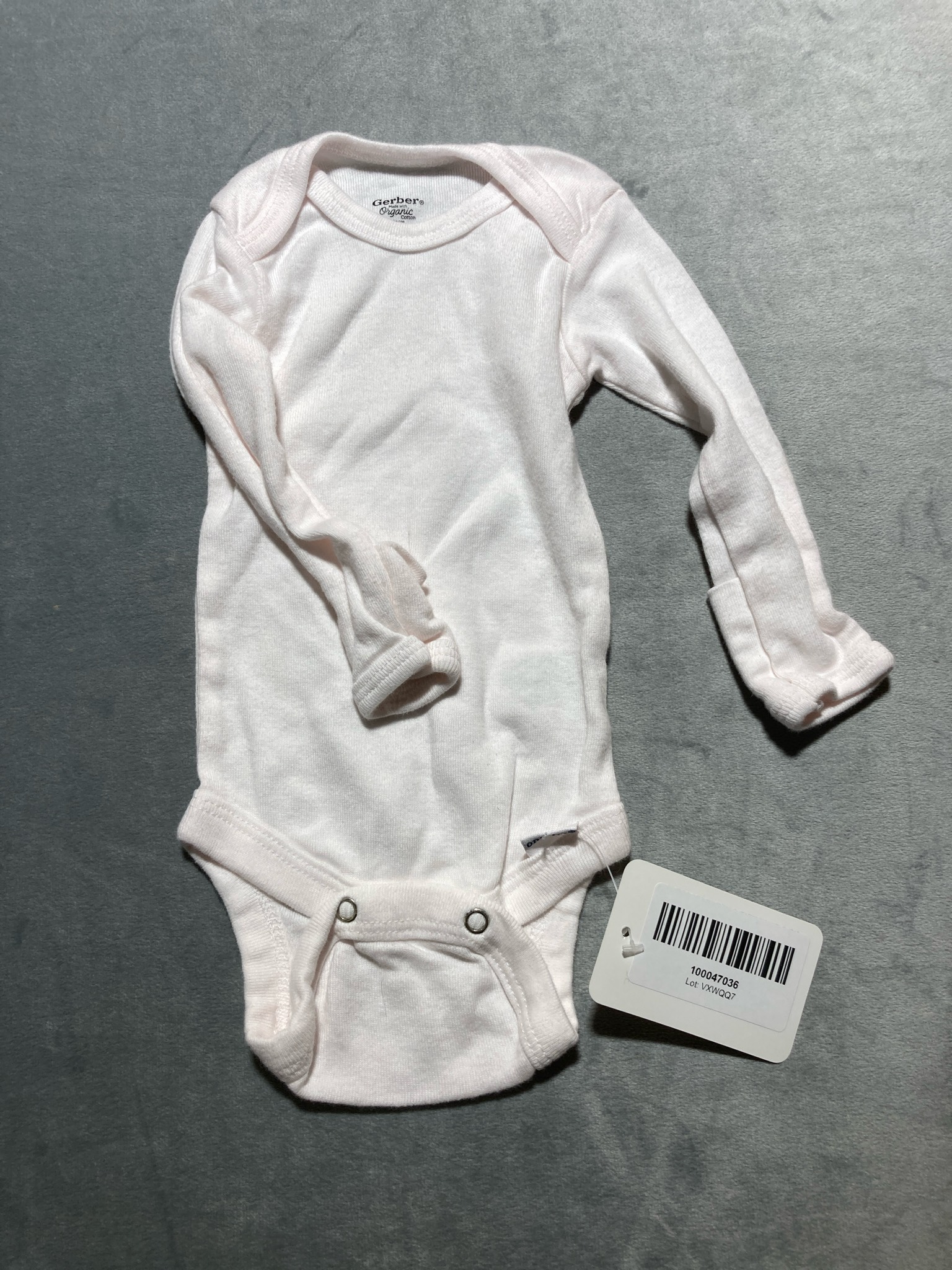 Gerber Pale Pink Organic Cotton Long Sleeve Bodysuit Size 0-3M