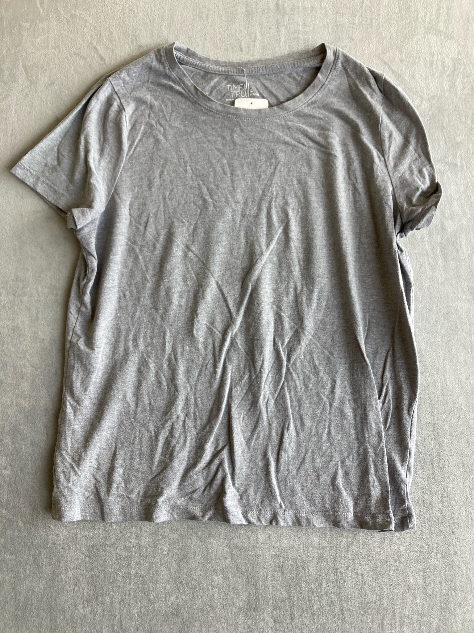 Time and Tru Light Heather Gray Jersey T-Shirt Size L (12-14)