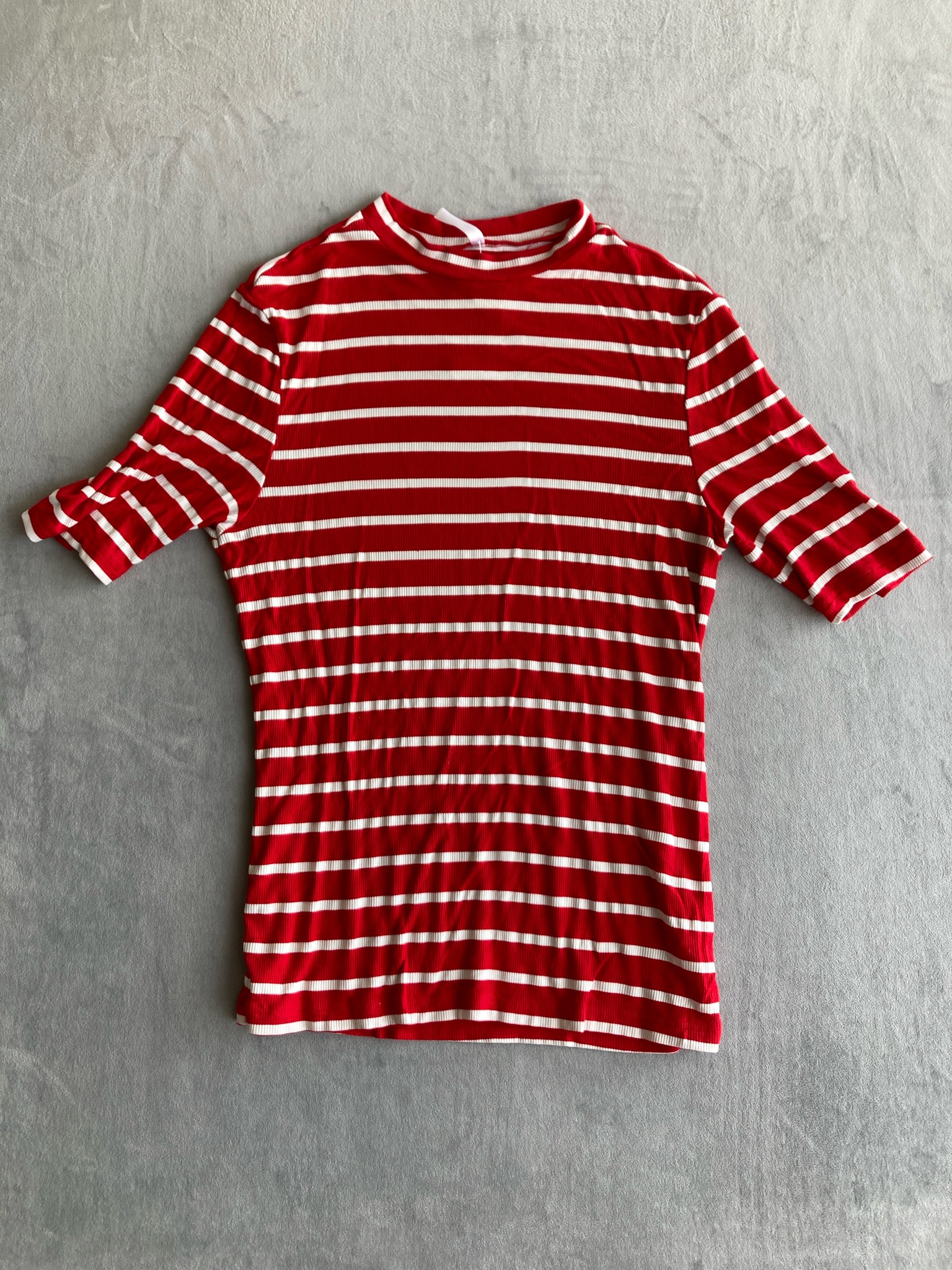Zengjo Red and White Striped Ribbed Knit Top Size L