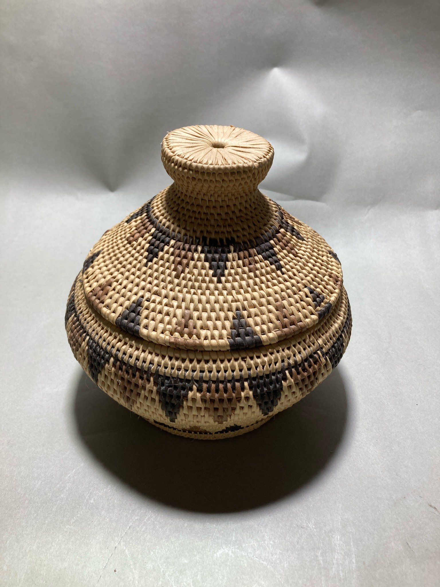 Natural Tan Handwoven Lidded Basket