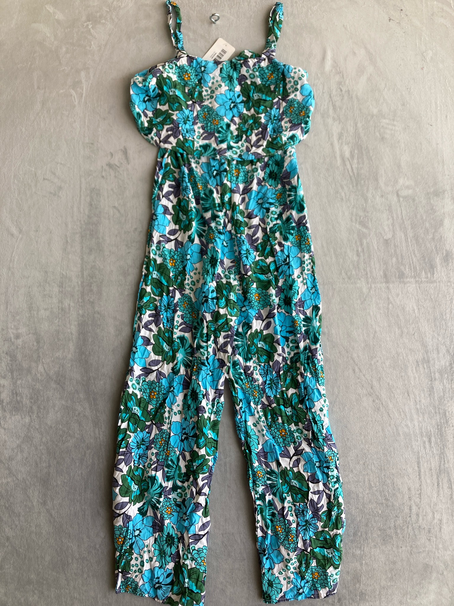 SHEIN Turquoise Floral Viscose Jumpsuit Size S