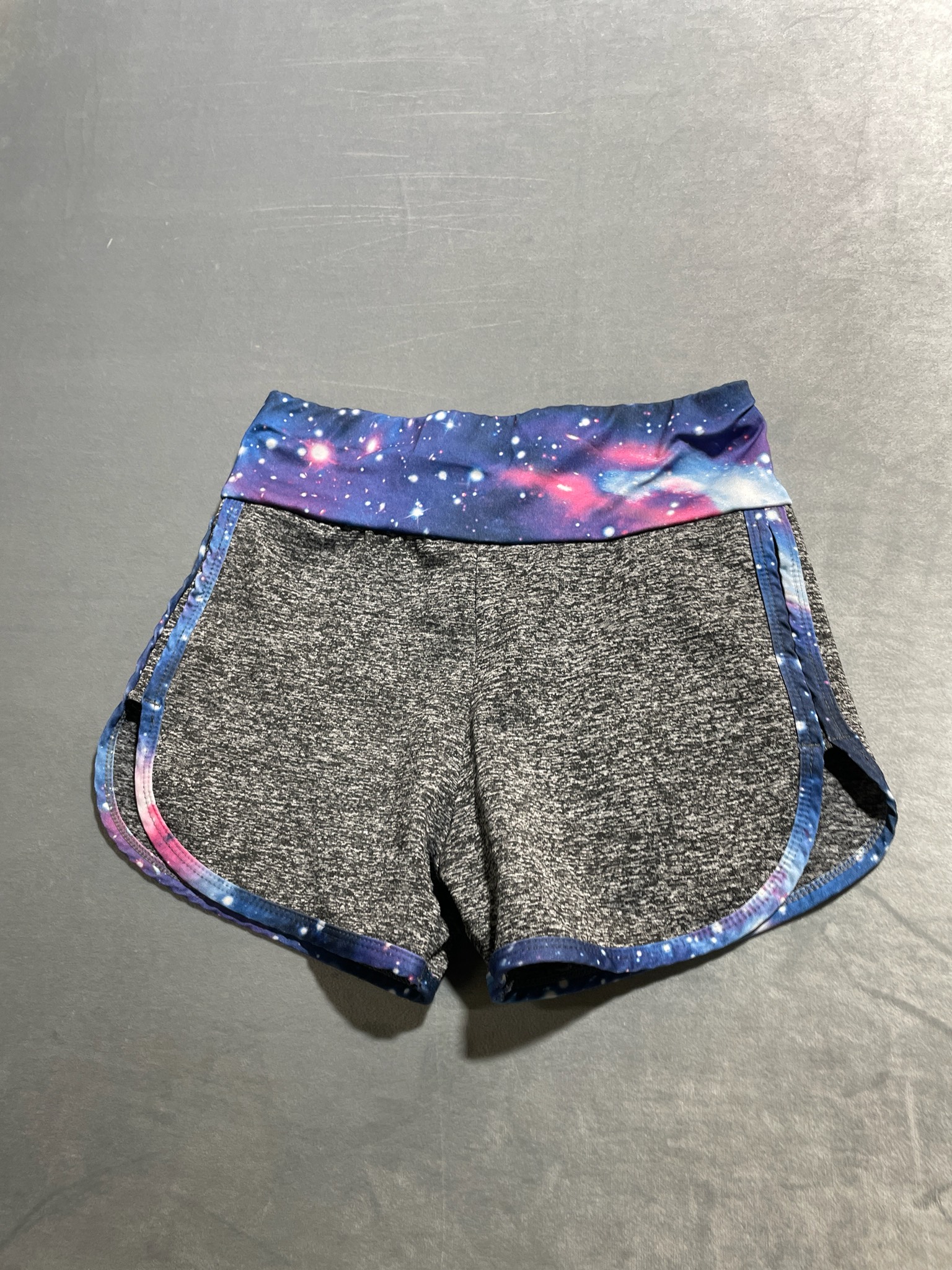 Gray and Galaxy print athletic shorts