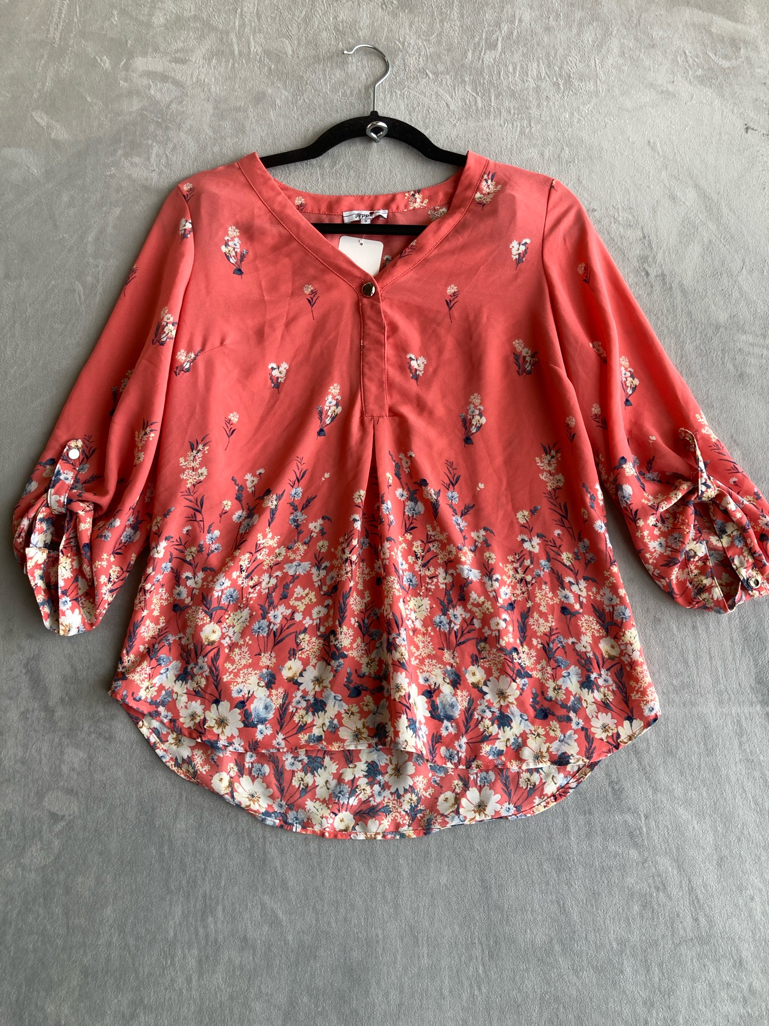 Poppy Coral Floral Lightweight Woven Blouse Size S