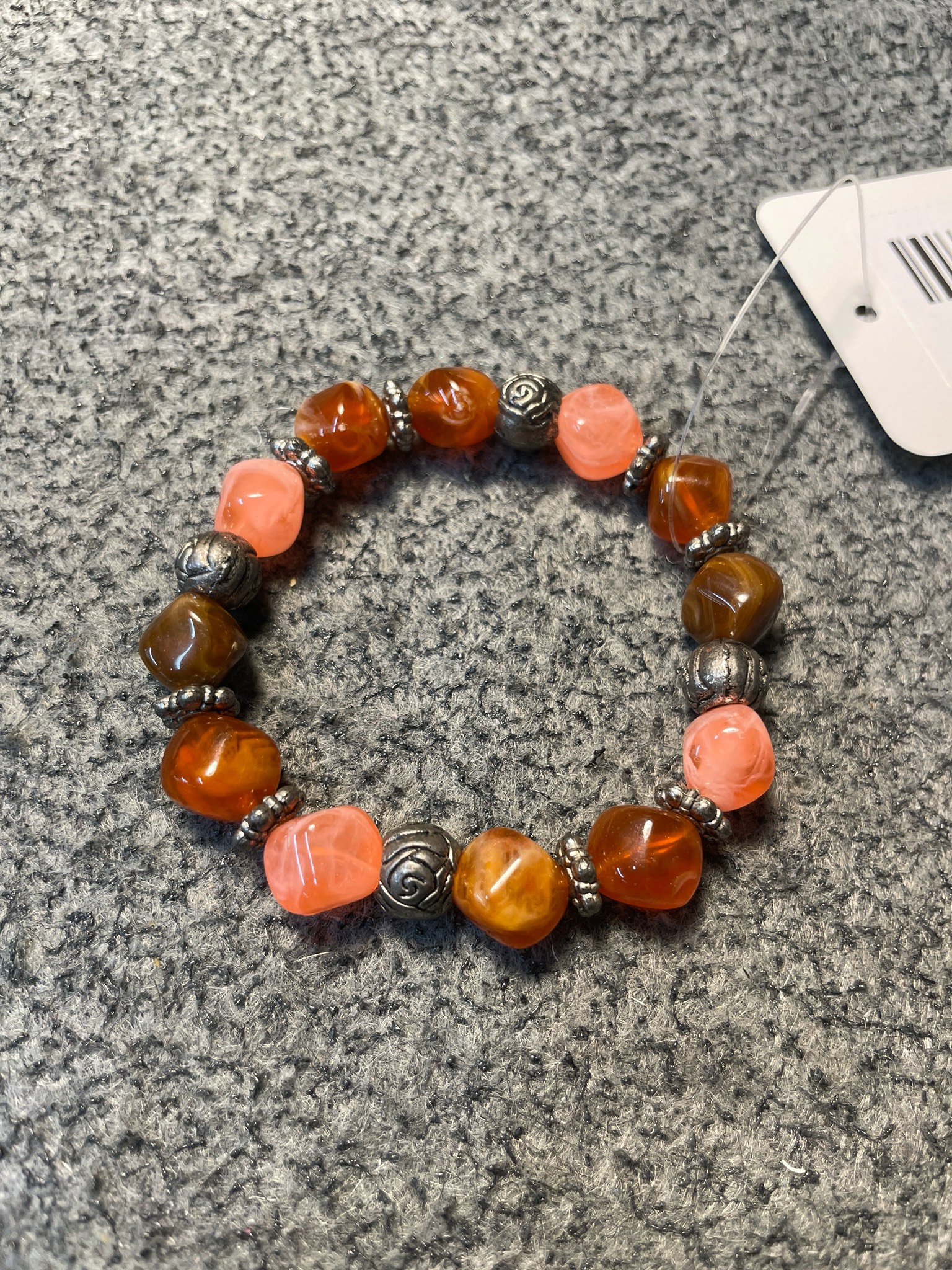 Orange and Pink Stretch Beaded Bracelet