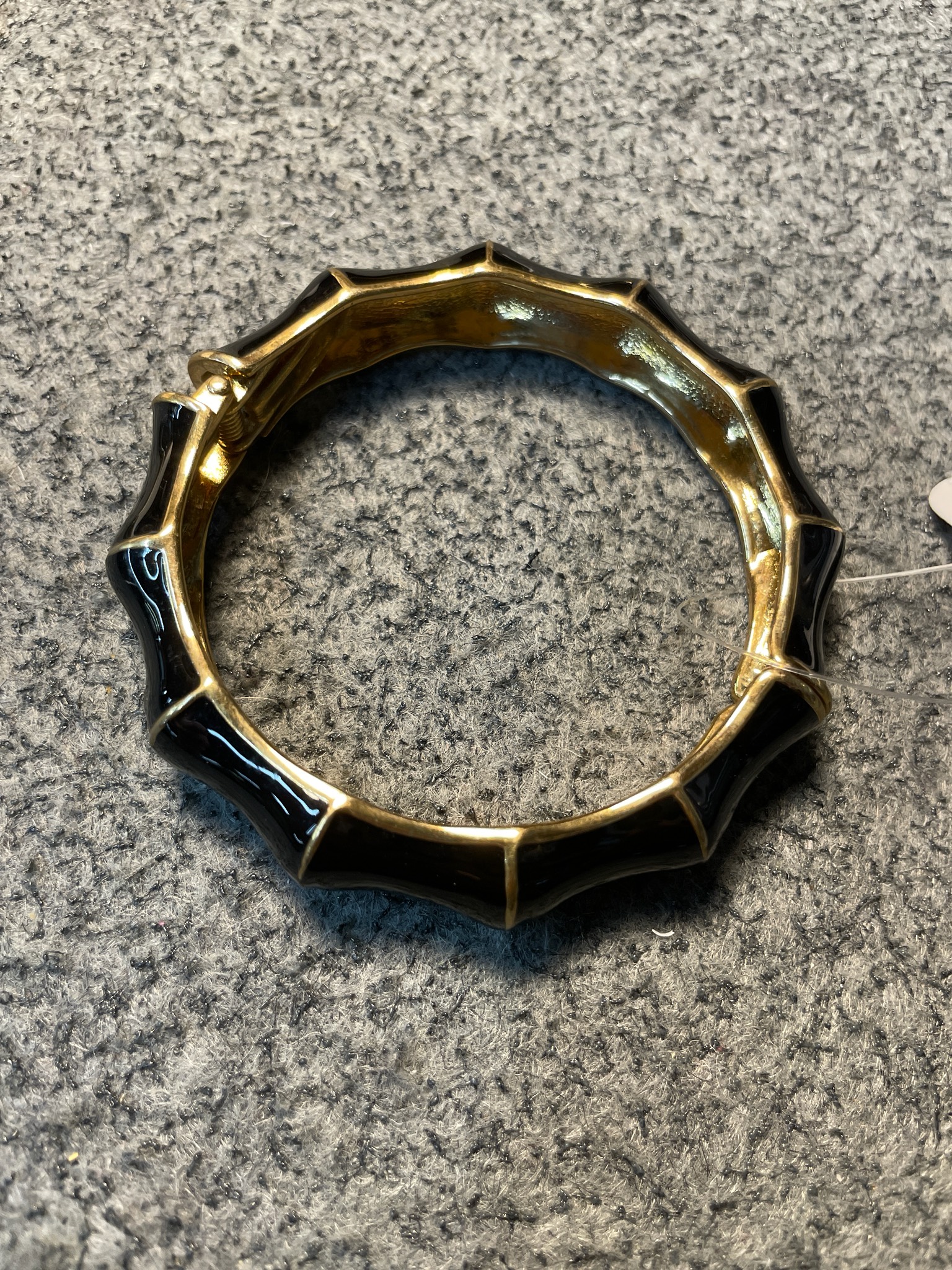 Black Enamel Gold Tone Hinged Bangle