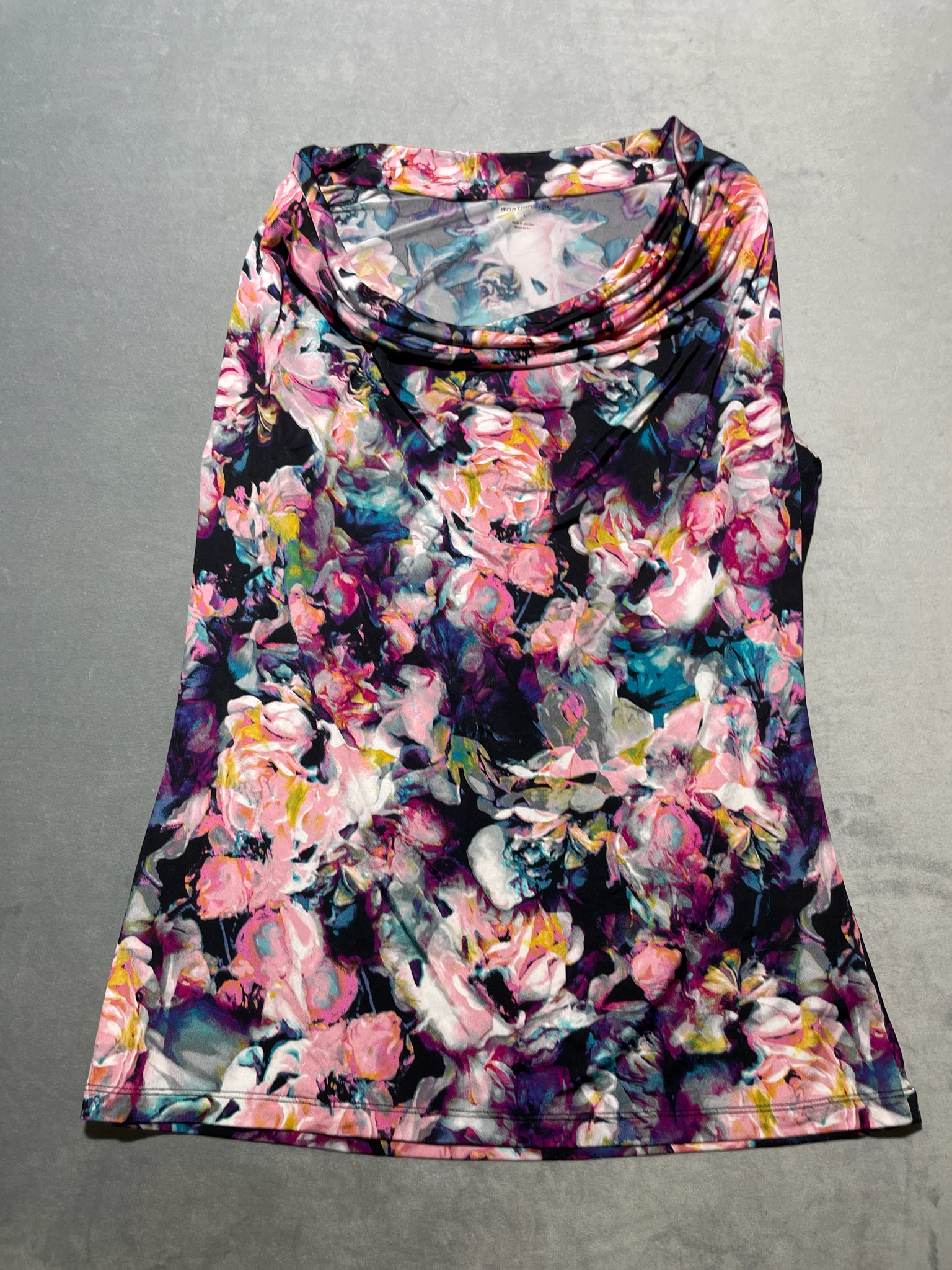 Worthington Black Watercolor Floral Polyester-Spandex Sleeveless Top Size L