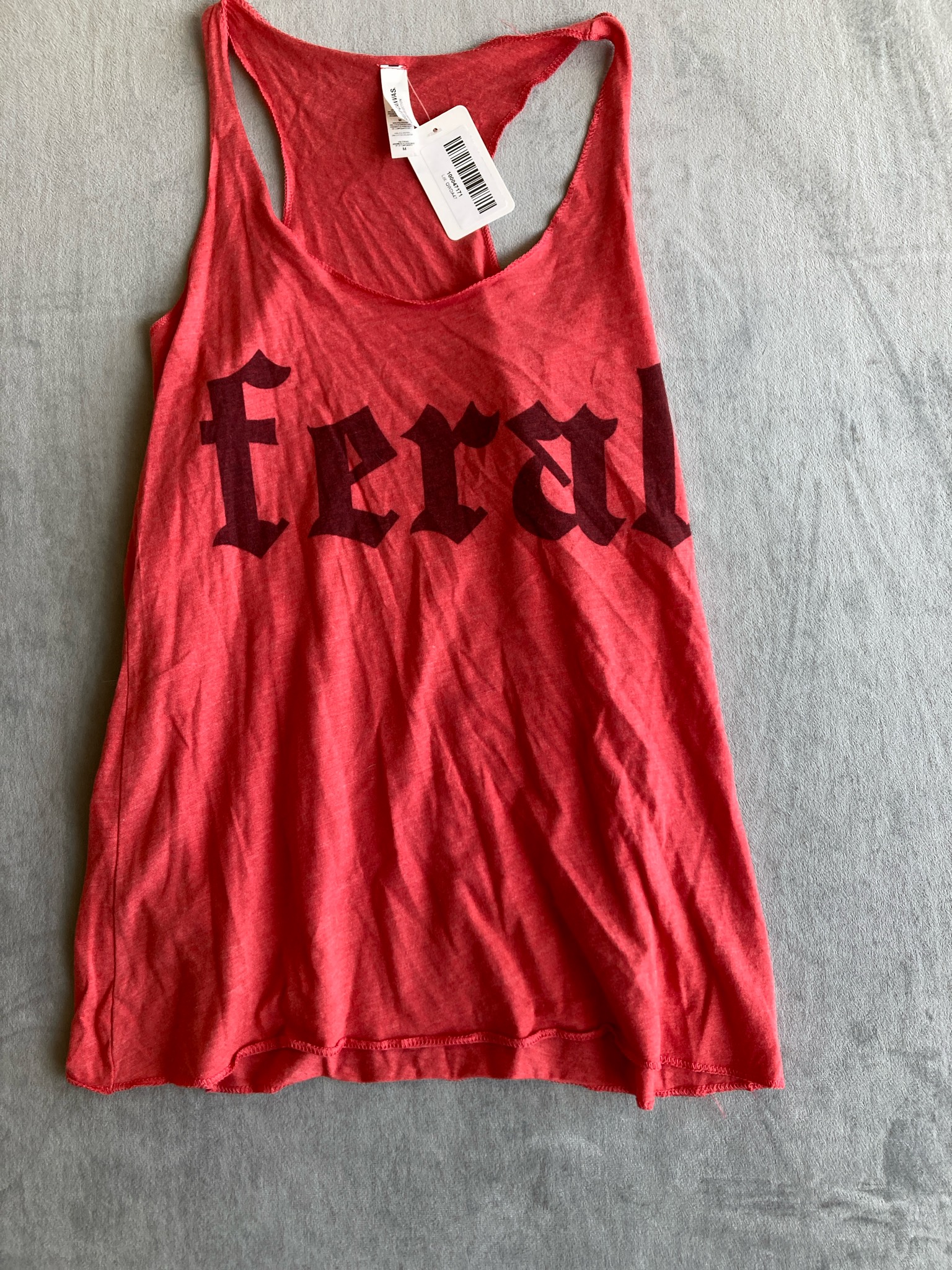 Coral Red Slub Jersey Tank Top Size M