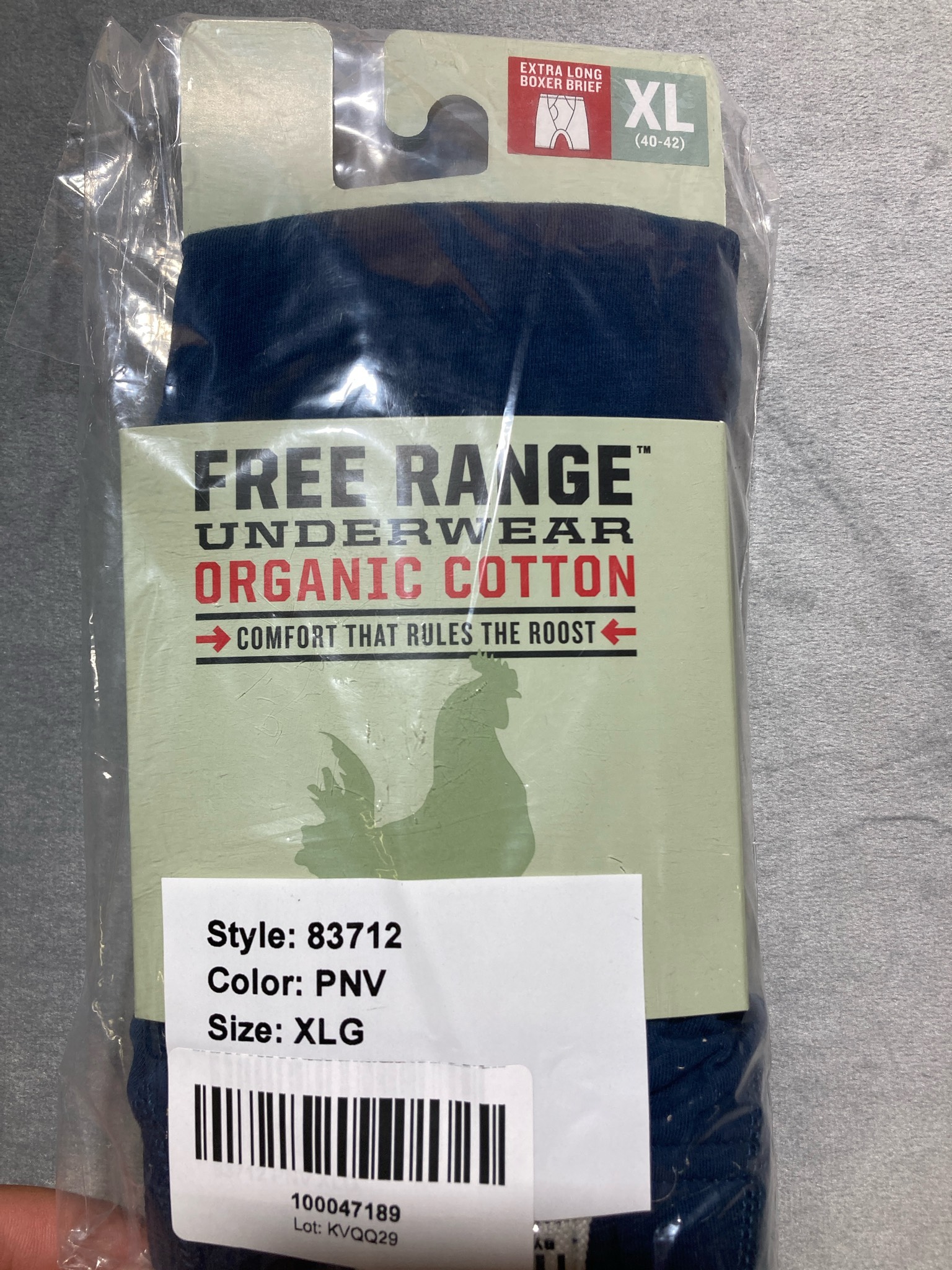 Free Range Navy Organic Cotton Boxer Brief Size XL (40-42)