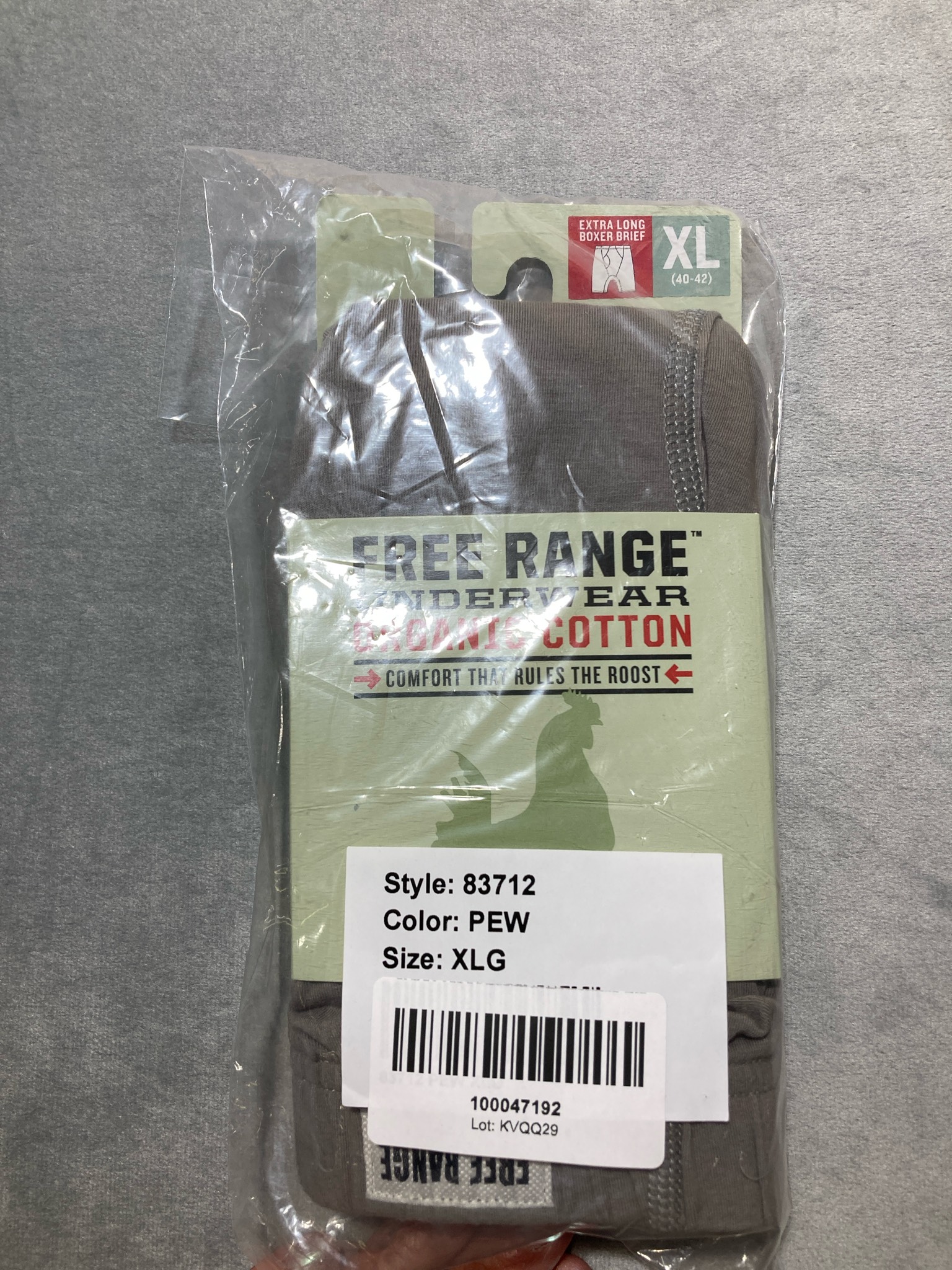 Free Range Gray Organic Cotton Boxer Brief Size XL (40-42)