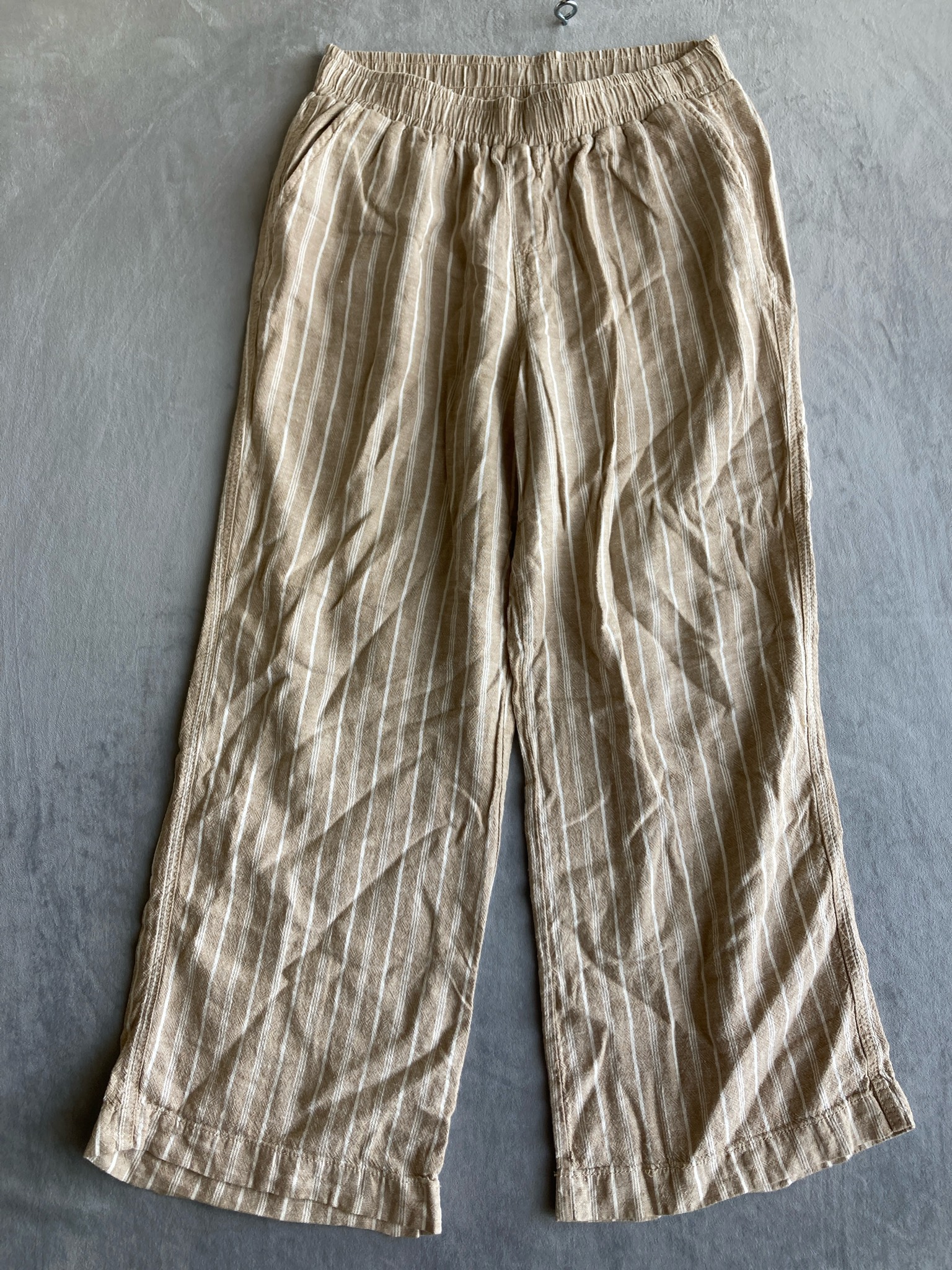 BRIGGS Beige Vertical Stripe Linen-Like Pants Size L