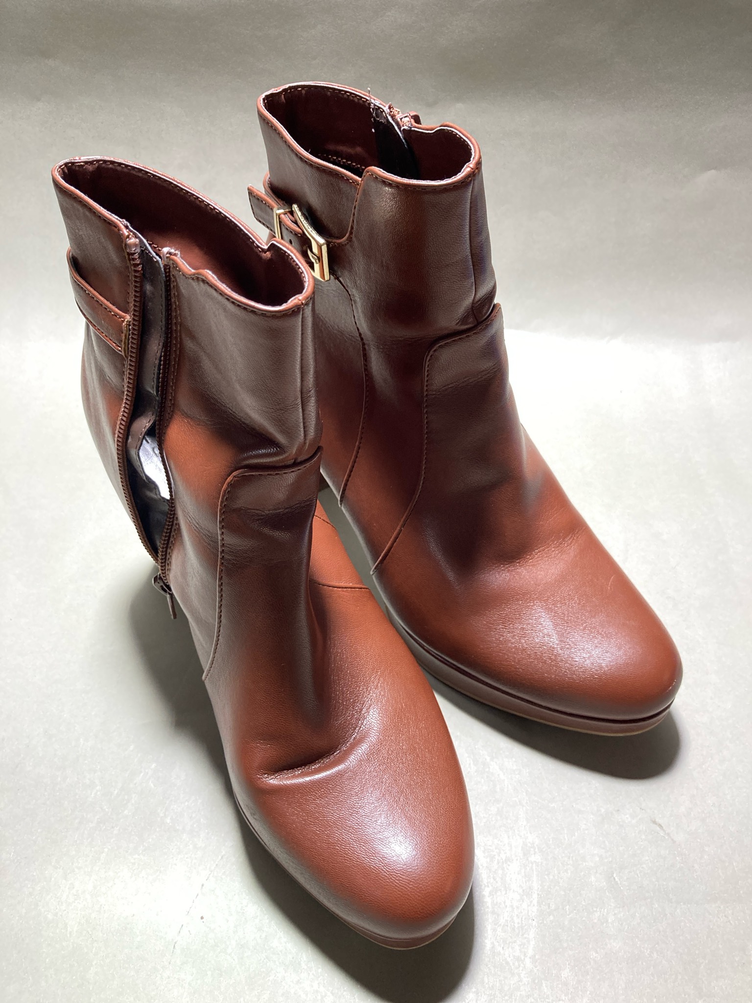 Brown Platform Block-Heel Ankle Boots Size US 8