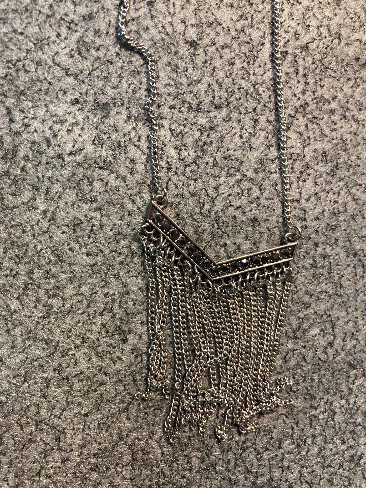 Silver Tone V-Bar Tassel Necklace Size Adjustable