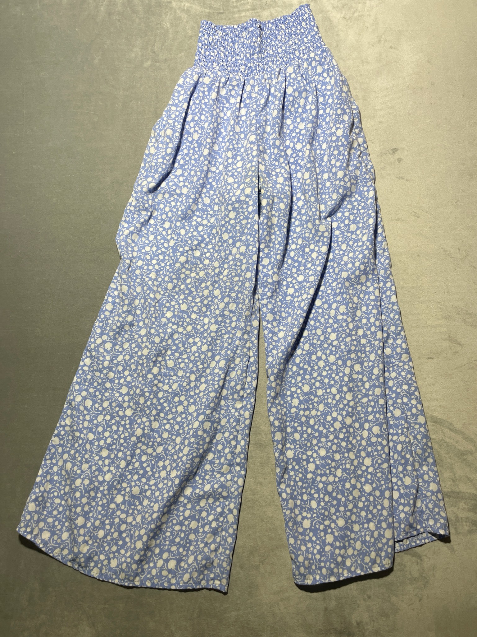 JENNA Light Blue Ditsy Floral Polyester Wide-Leg Pants Size XS