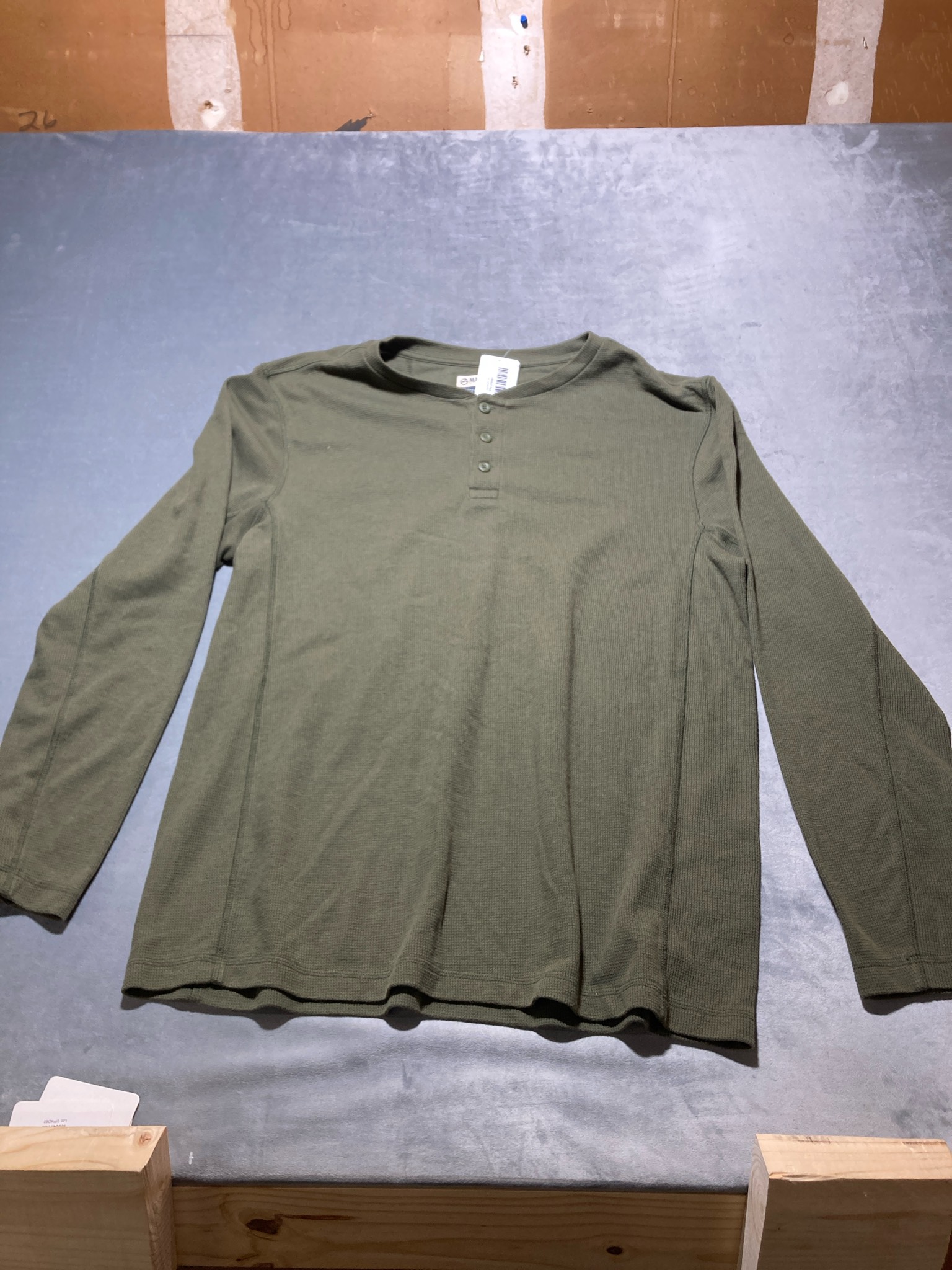 Magellan Outdoors Olive Green Waffle Knit Henley Shirt Size XL