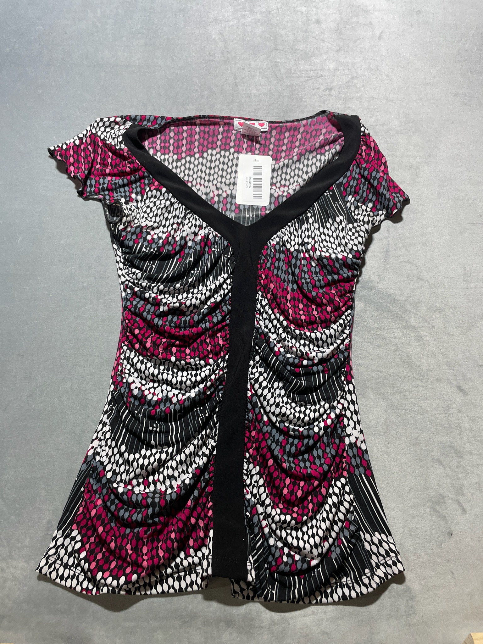 Three Pink Hearts Magenta Geometric Print Polyester Blend Dress Size S
