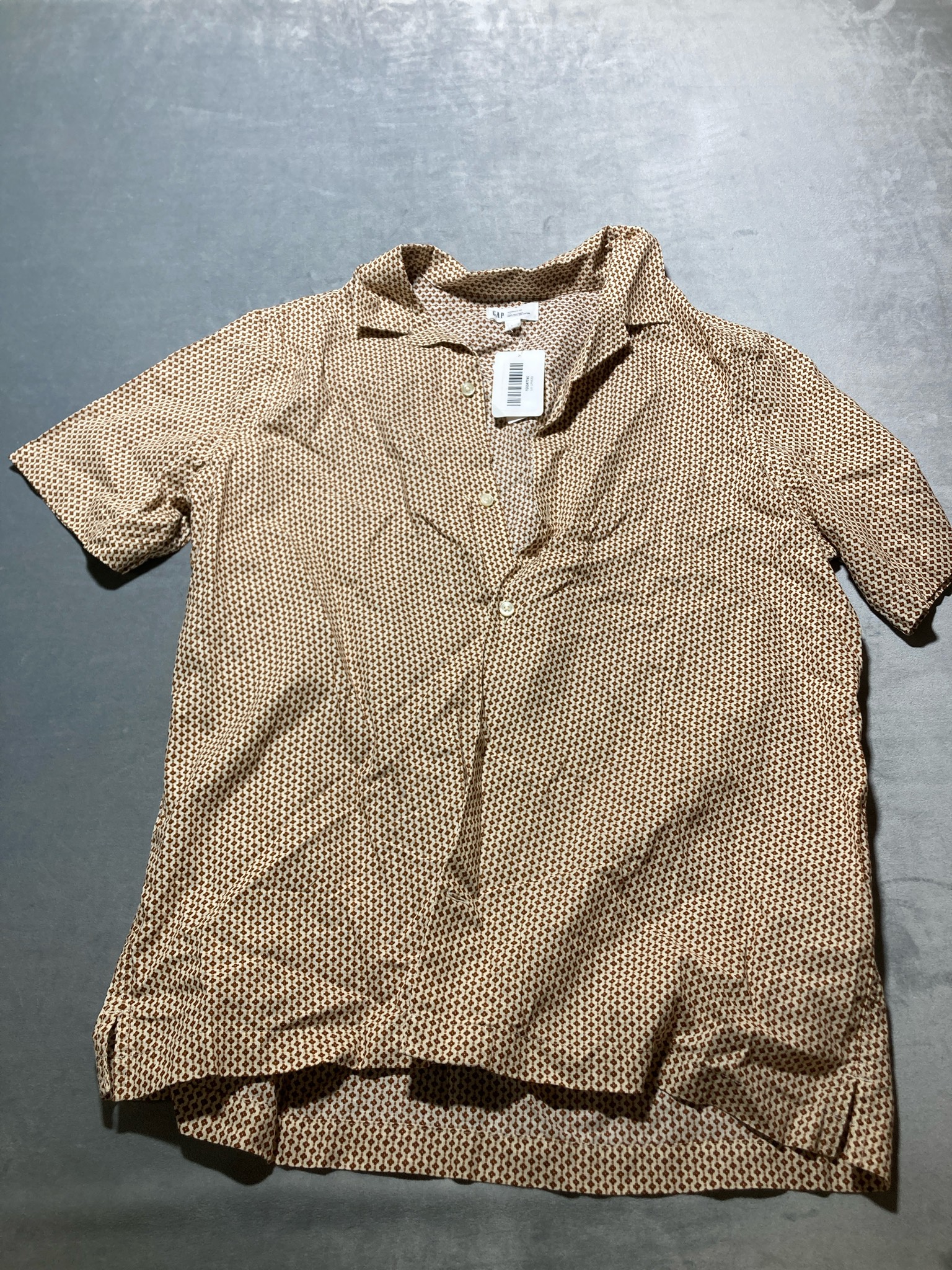 Gap beige and brown floral pattern linen blend button up shirt size large NWT