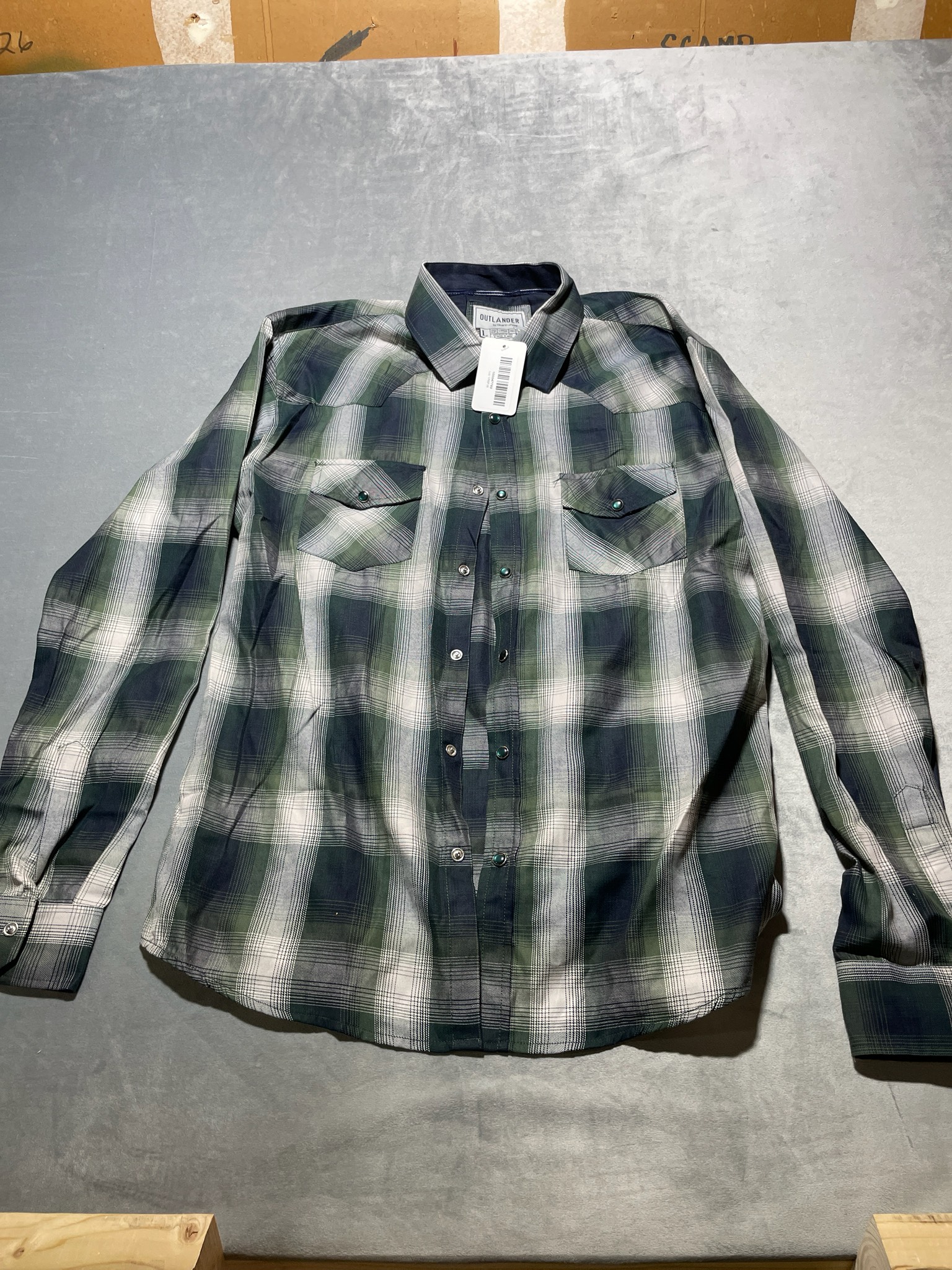 Outlander Green Navy White Plaid Long-Sleeve Shirt Size Large