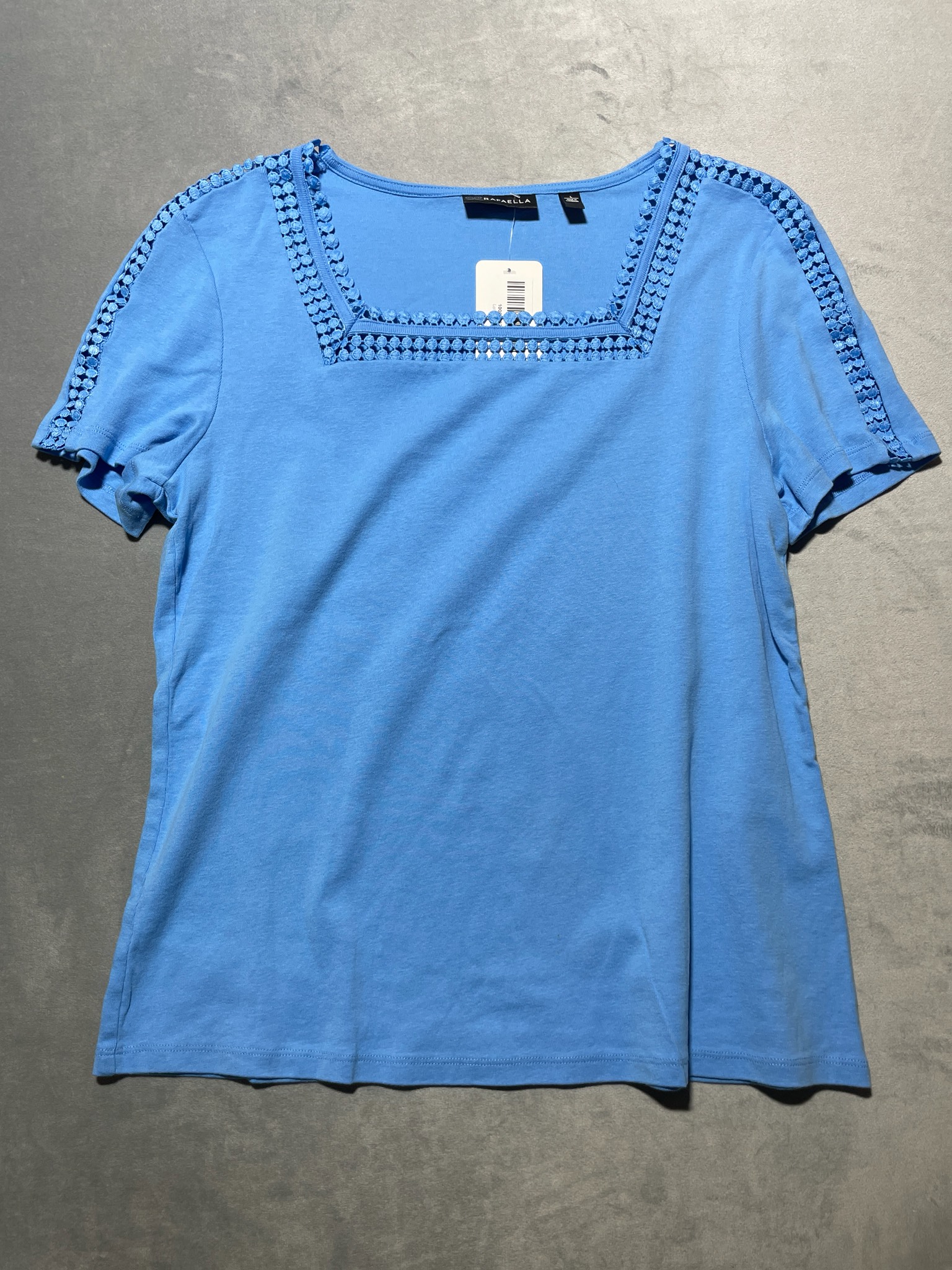 Rafaella Light Blue Cotton Short Sleeve Top Size Large