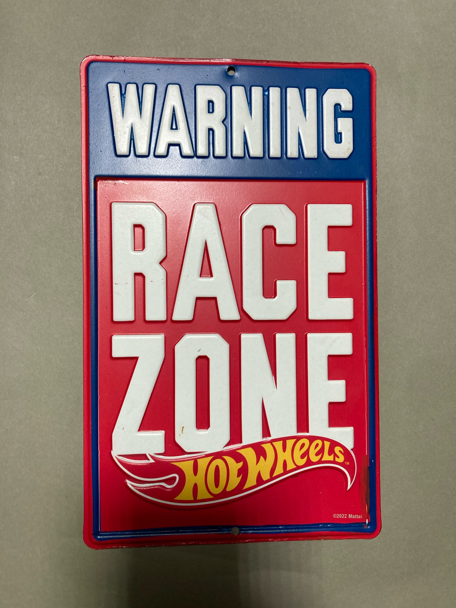Hot Wheels Red Blue Embossed Metal Wall Sign