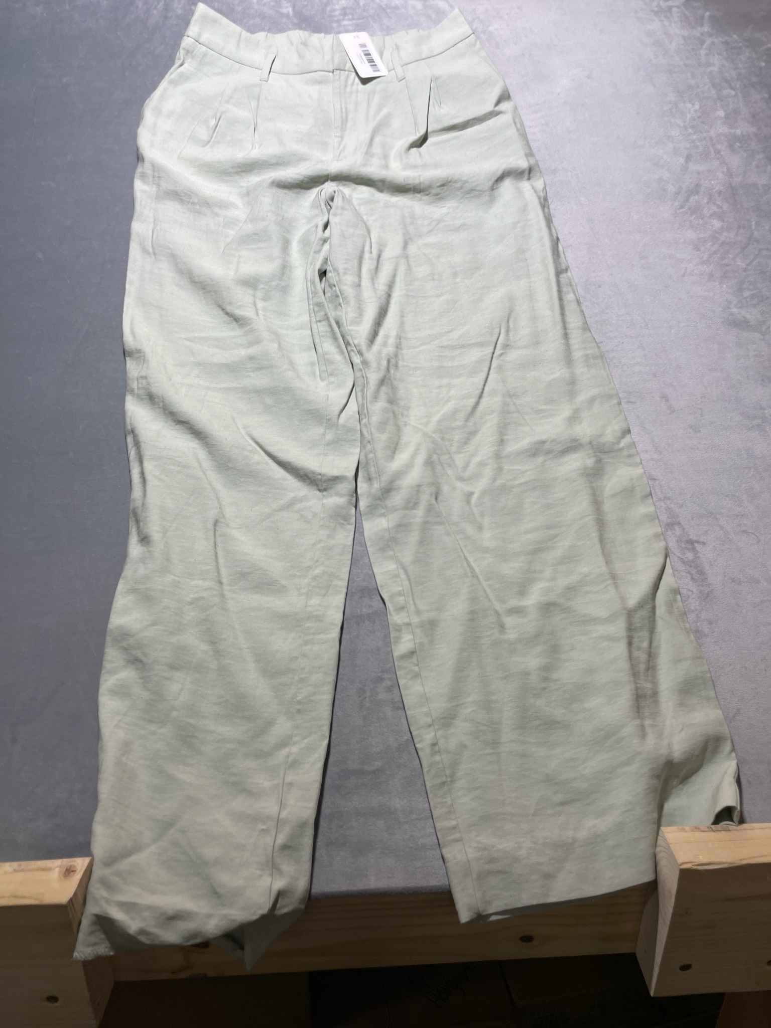 New Day Light Sage Green Linen-Like Wide Leg Pants Size Size 10