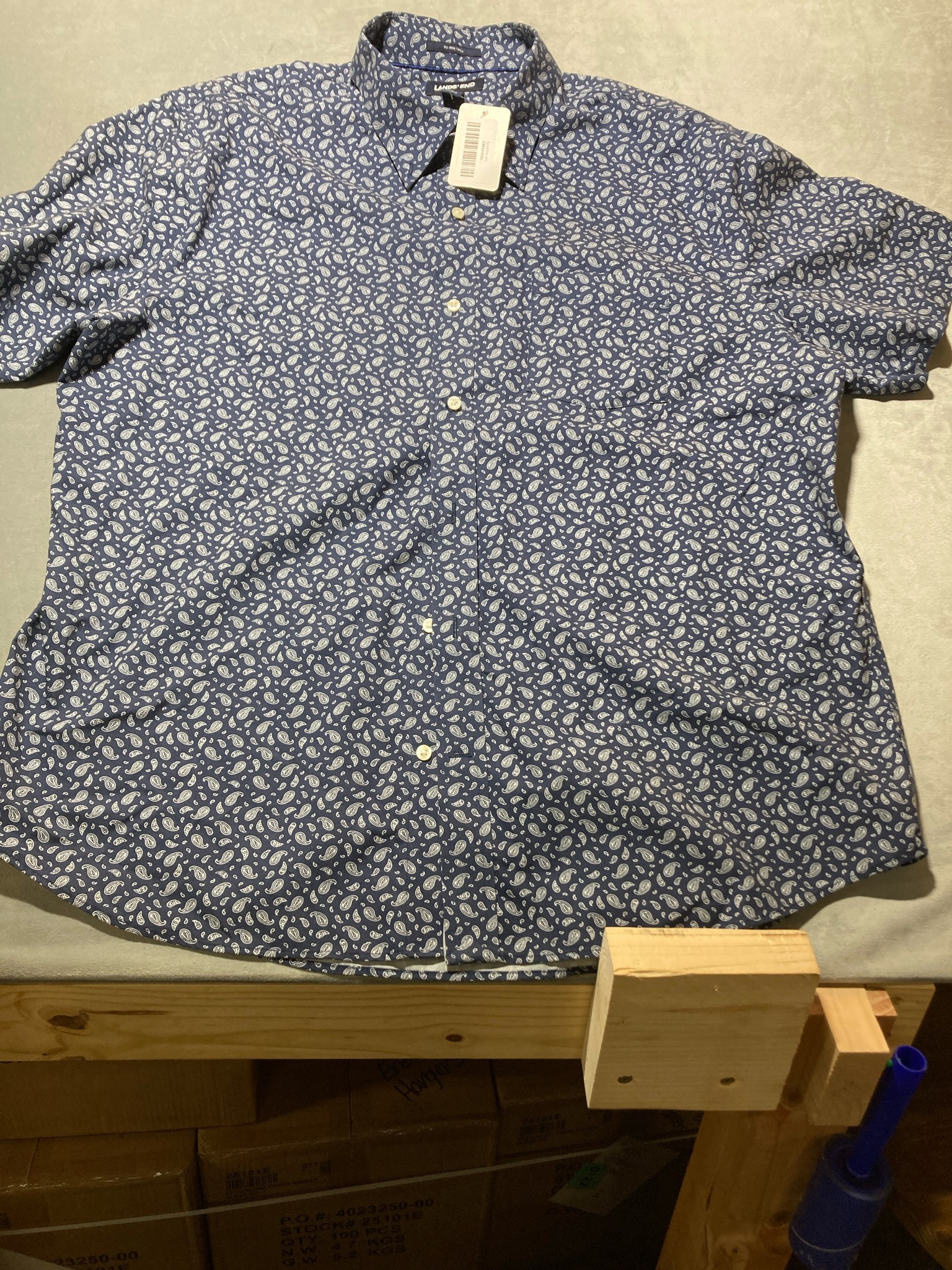 Lands' End Navy Paisley cotton button up shirt size XL
