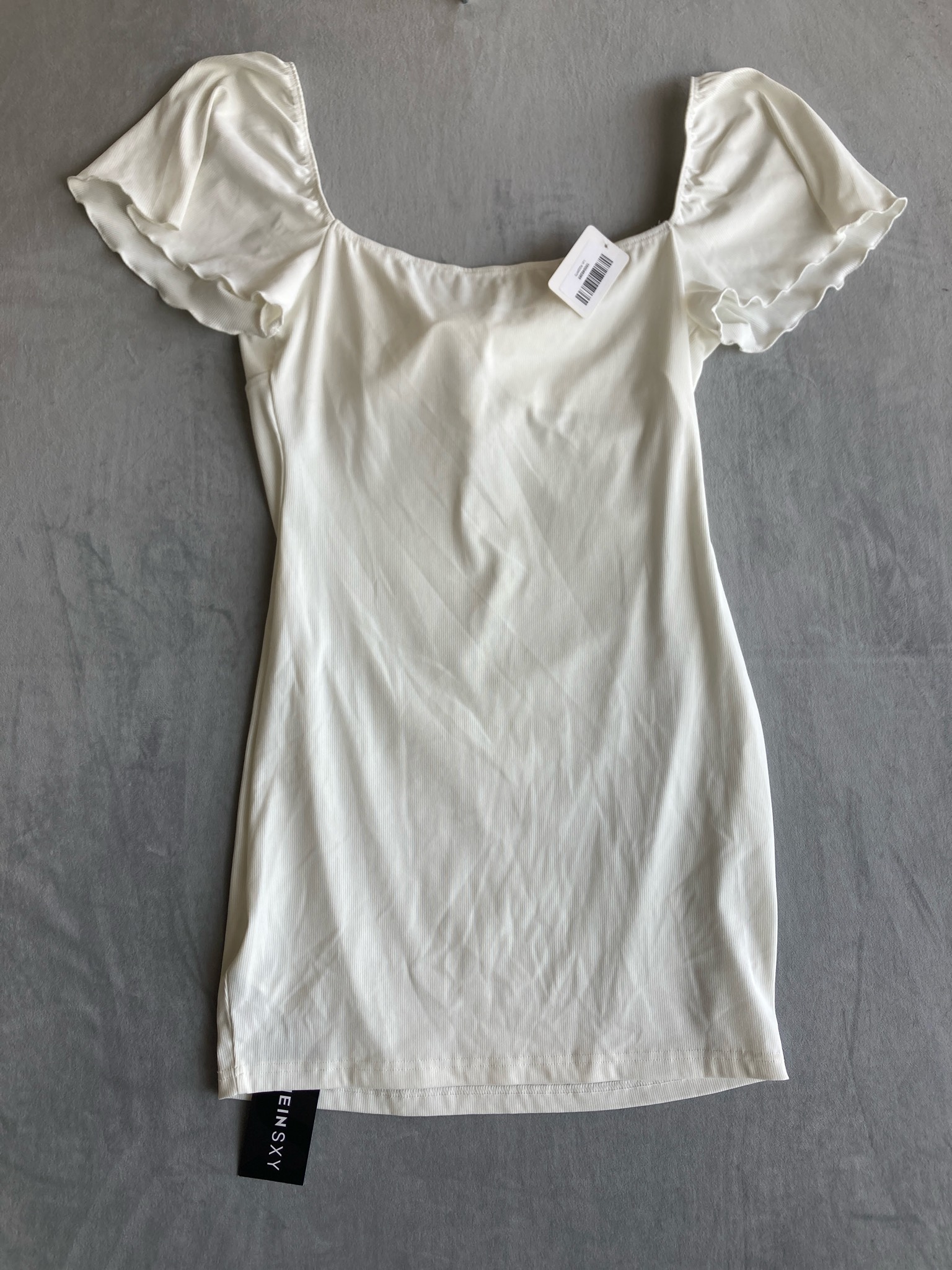 SHEIN SXY Ivory Ribbed Knit Mini Dress