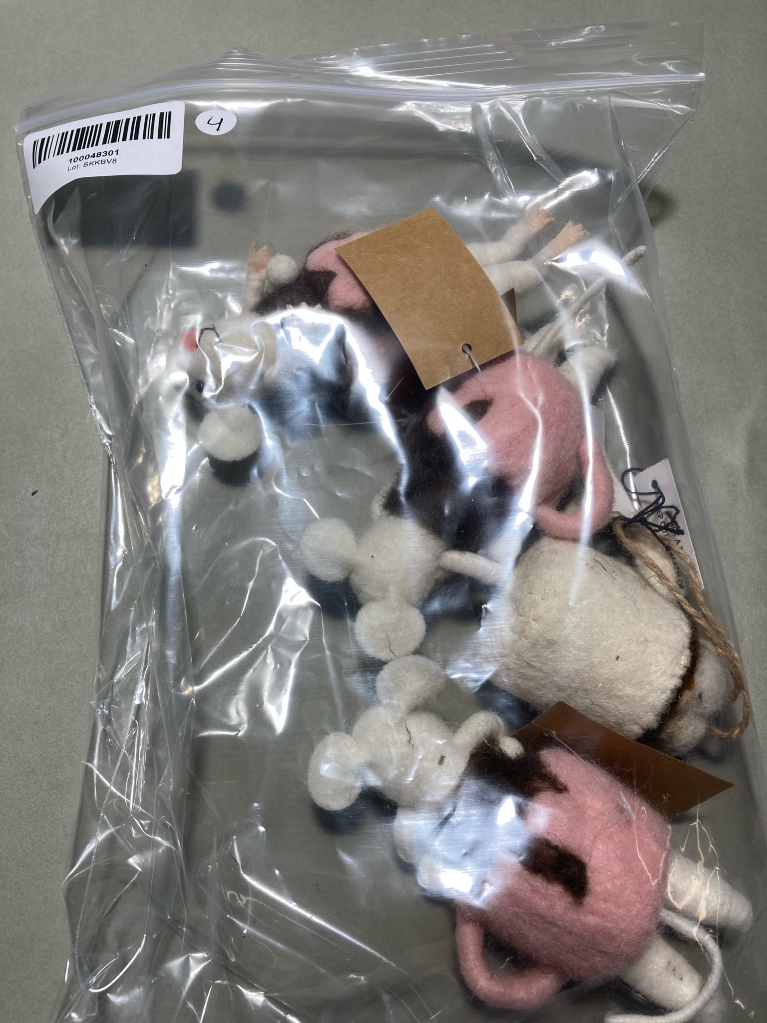 White Pink Felt Animal Ornament Set
