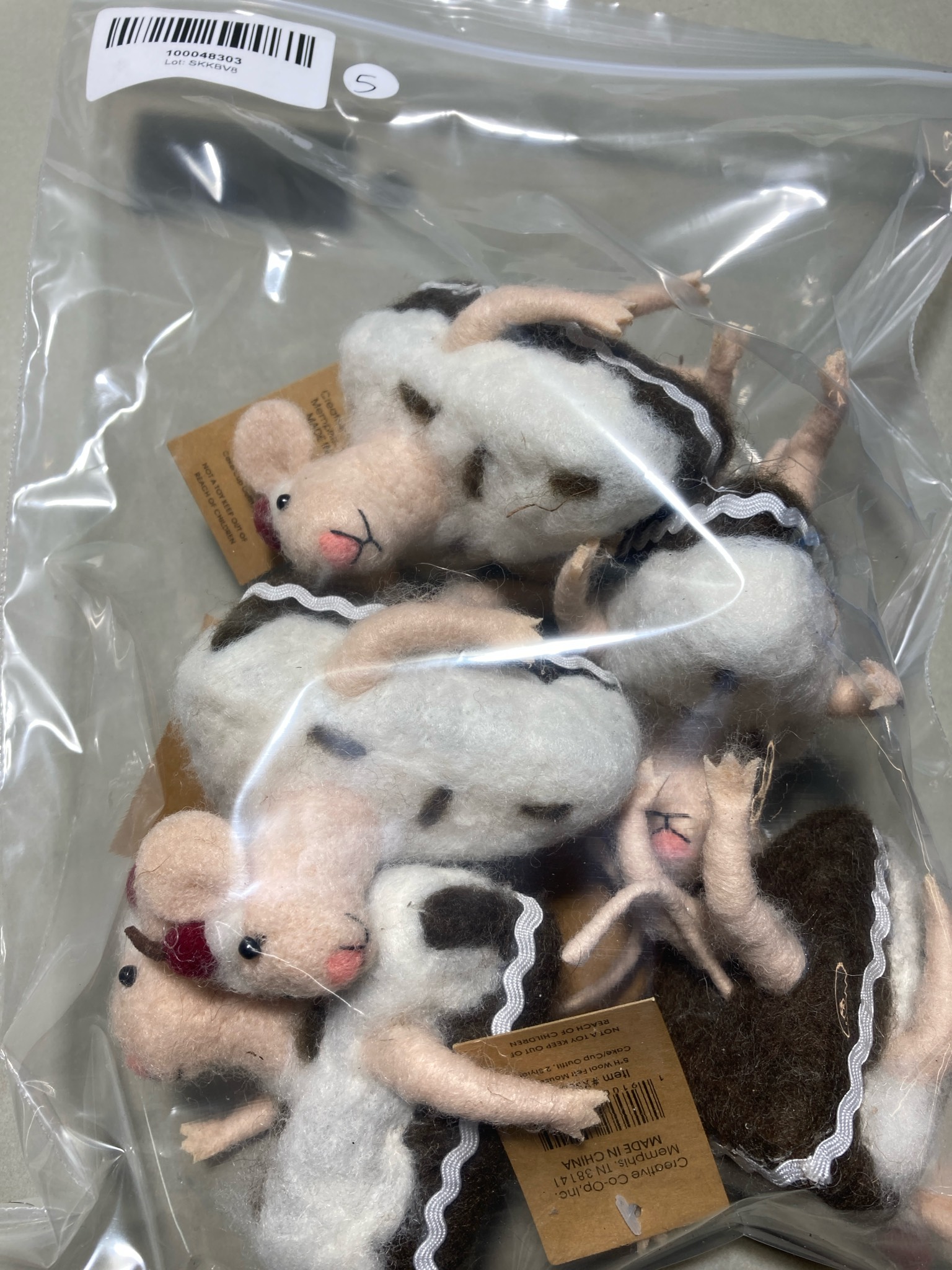 Creative Co-Op White and Brown Needle-Felted Mouse Ornaments