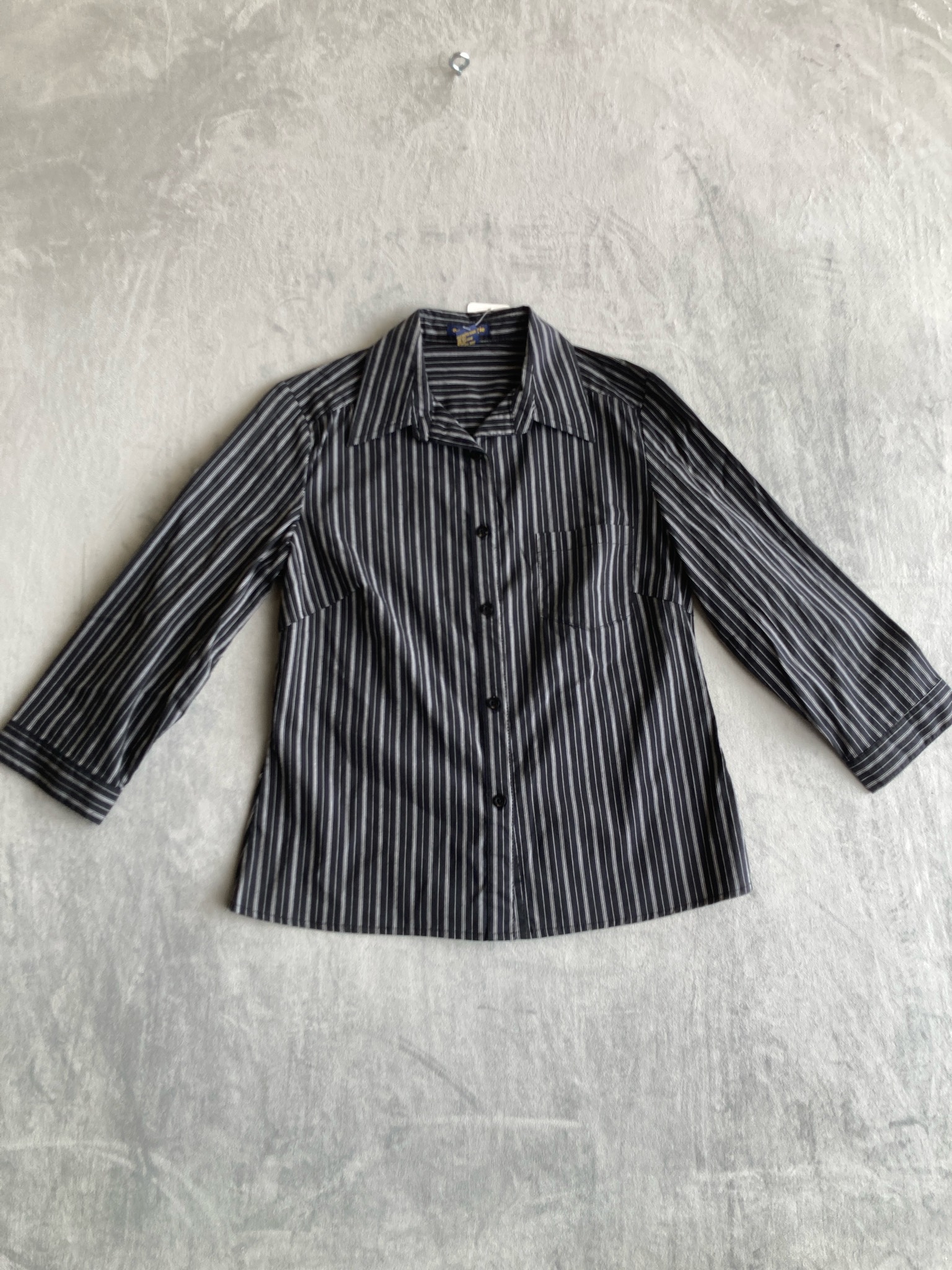e·col·o·gie Black Pinstripe Cotton-Blend Blouse Size S