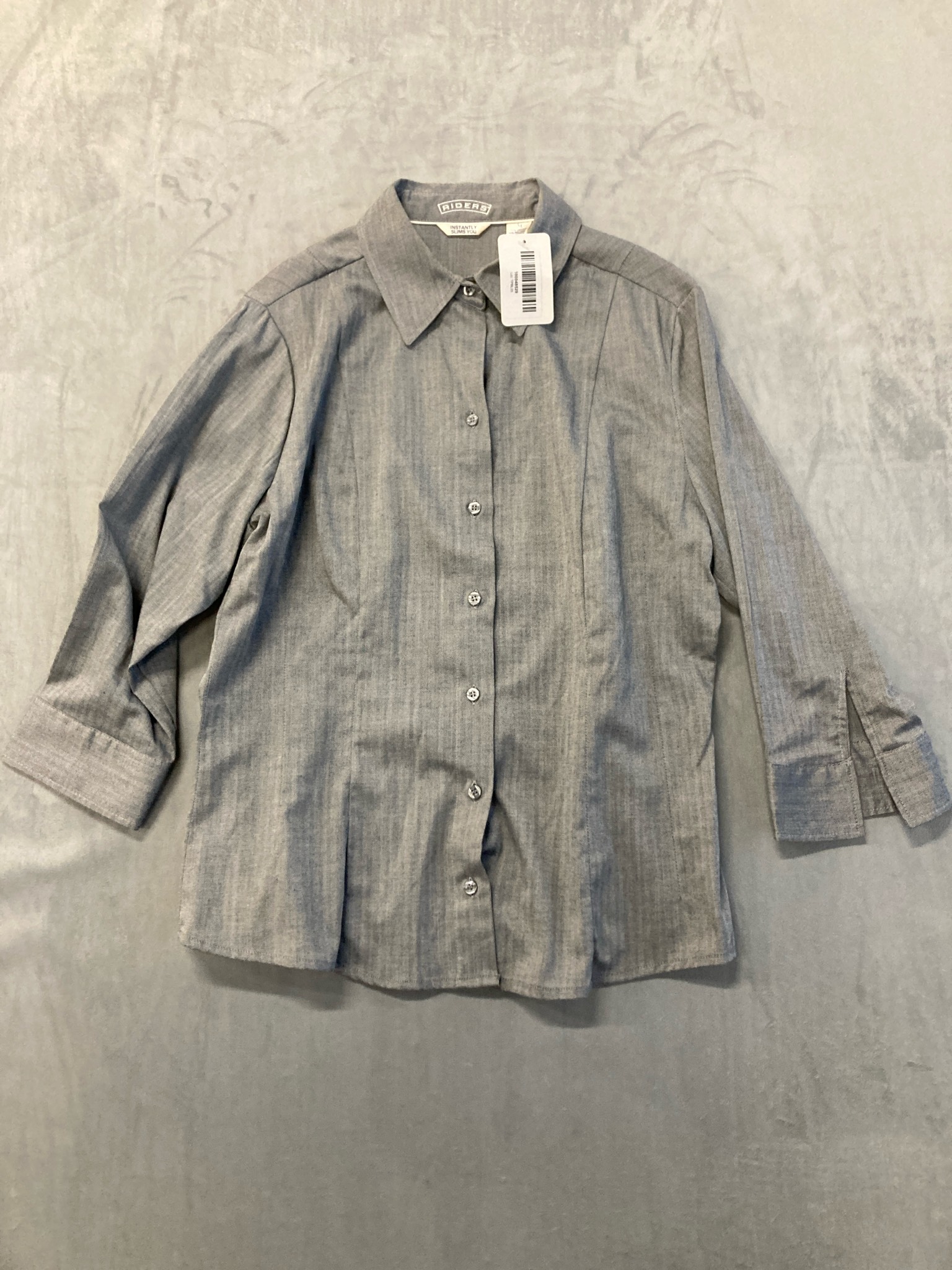 Riders Gray Herringbone Cotton Blend Button-Up Shirt Size M