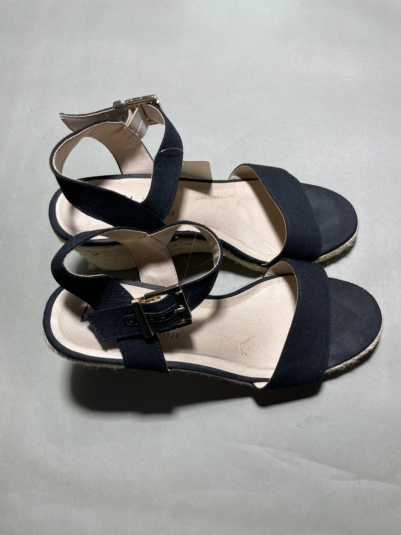 LifeStride Black Jute-Wrapped Espadrille Wedge Sandals Size US 10M