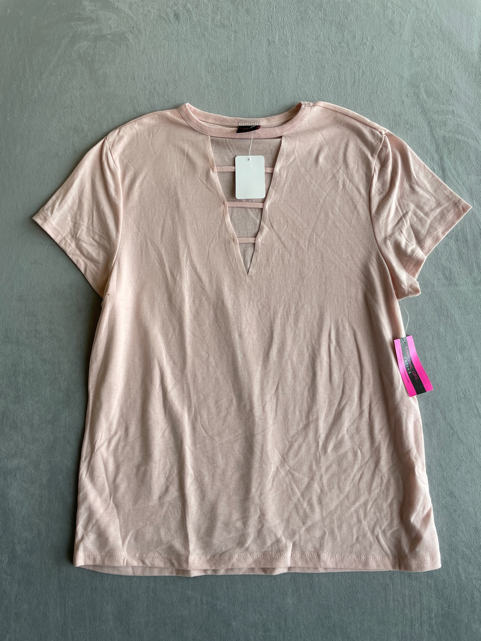 Material Girl Light Pink Polyester-Spandex Short Sleeve Tee Size M