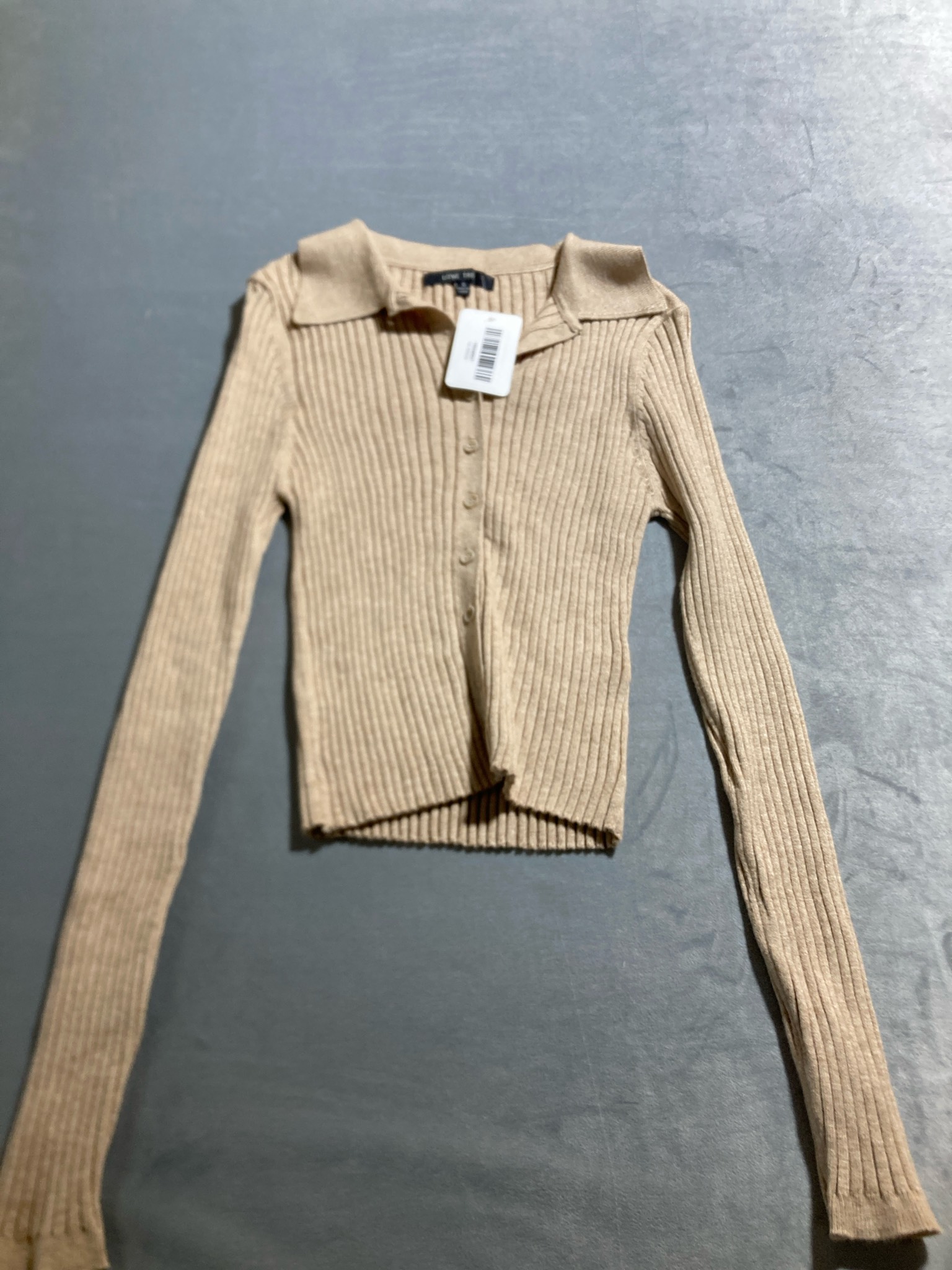 Beige Ribbed Knit Sweater Top