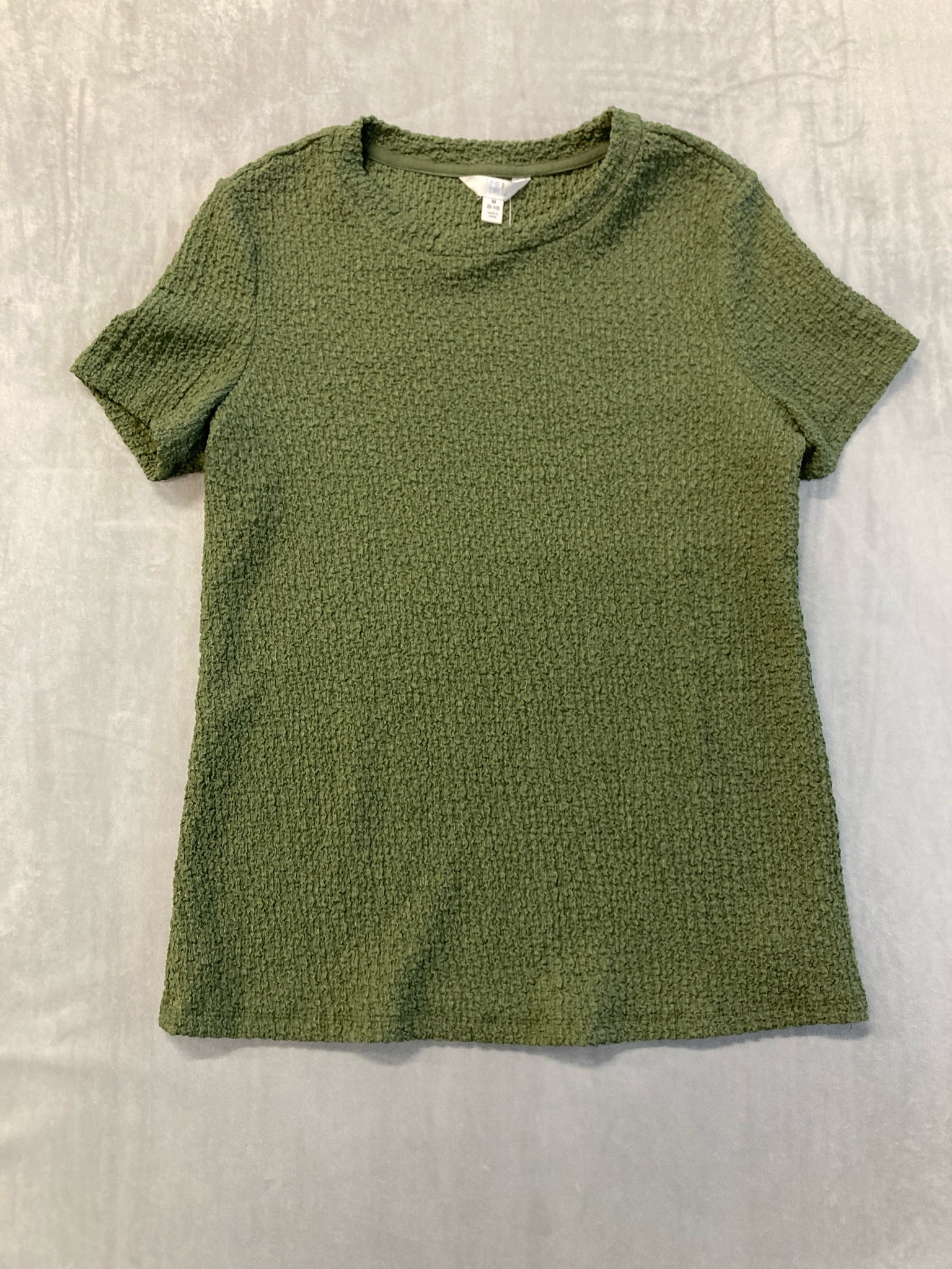 Time and Tru Olive Green Textured Knit Top Size M (8-10)