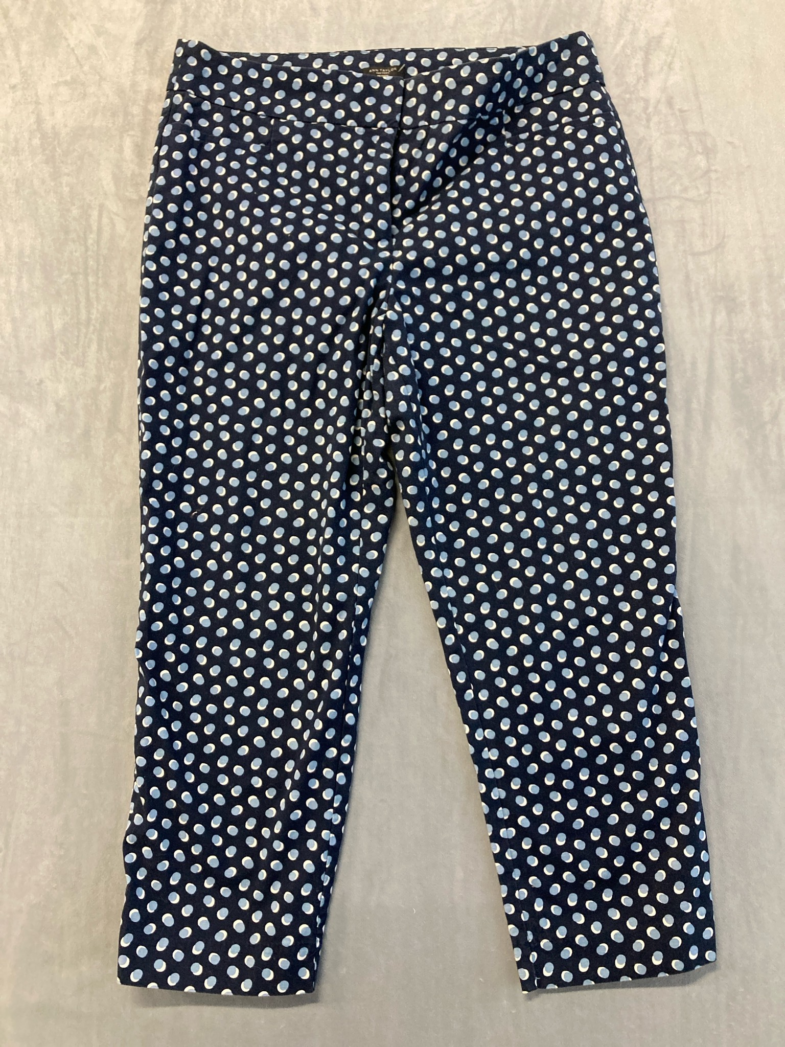 Ann Taylor Factory Navy Polka Dot Ponte Knit Cropped Pants Size 10P