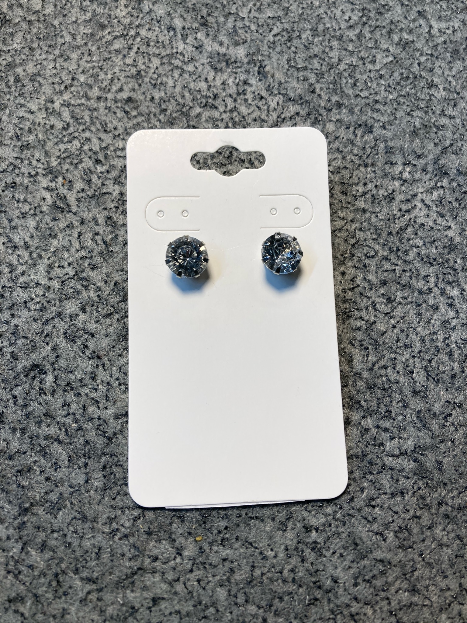 Clear Faceted Stone Silver Tone Stud Earrings