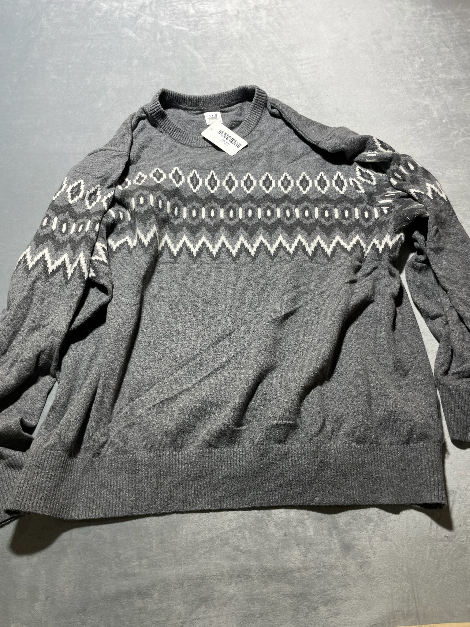 GAP Charcoal Gray Fair Isle Knit Crewneck Sweater size XL