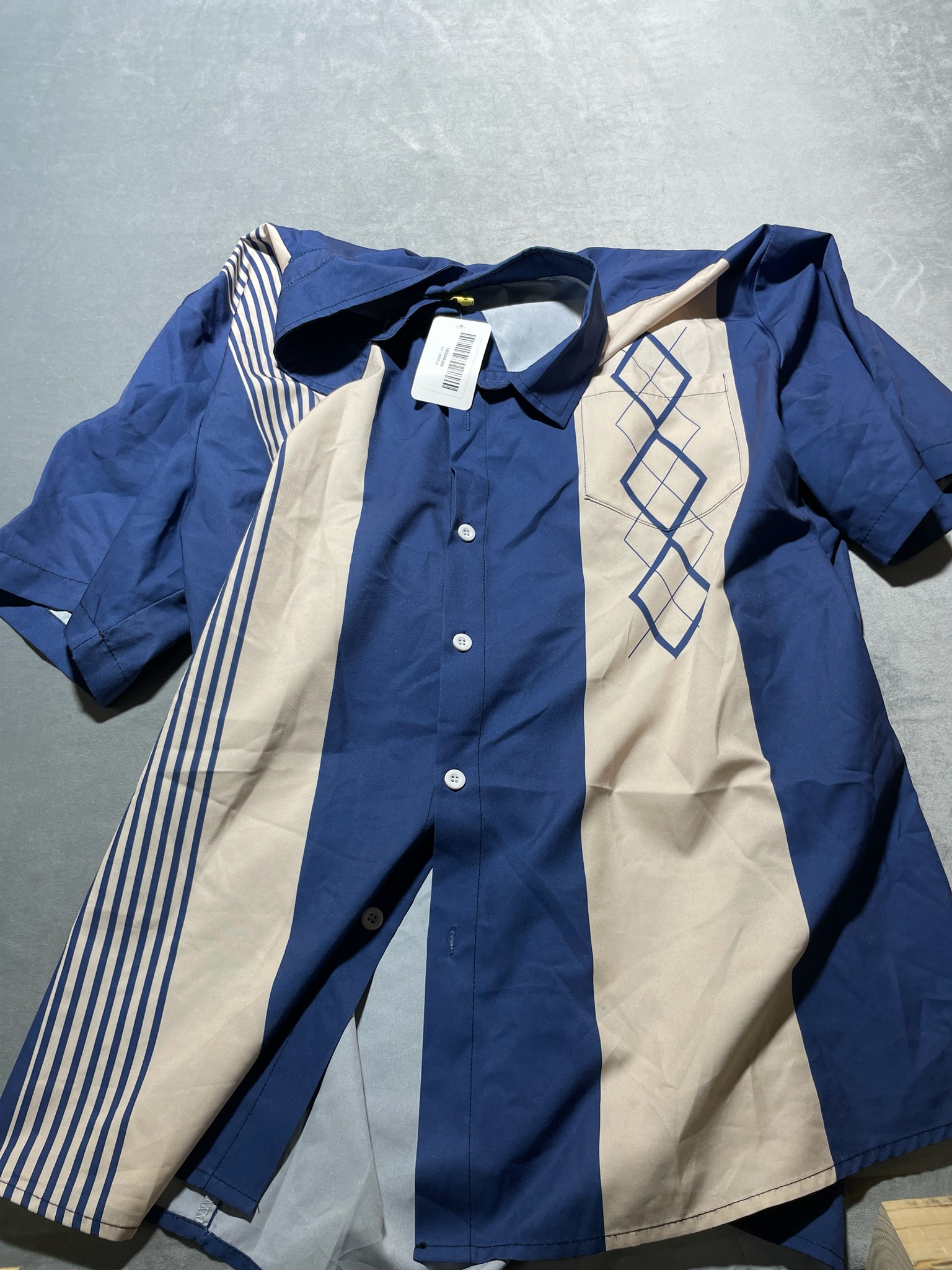 Hard Daddy blue and beige pattern button up shirt size XXL