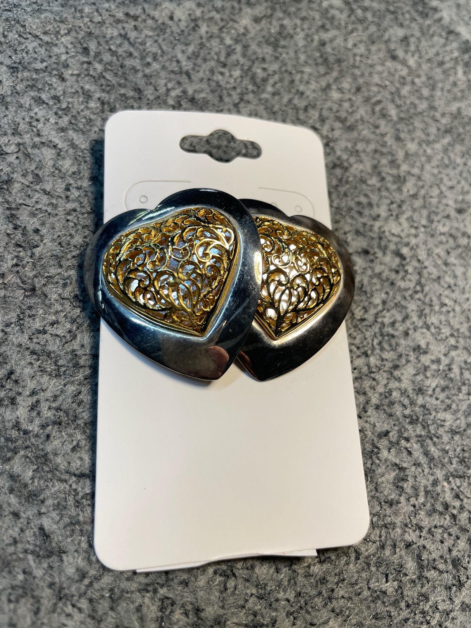 Silver Tone and Gold Tone Heart Stud Earrings