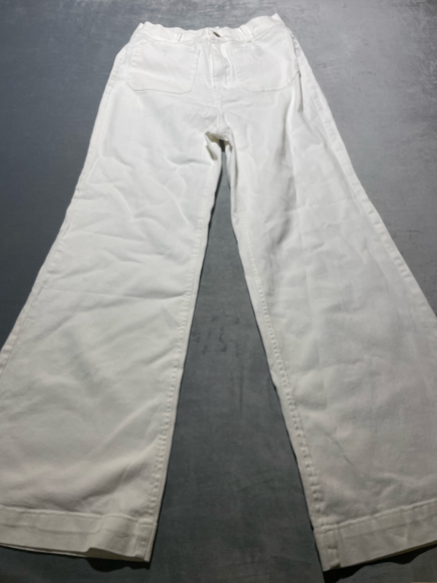 White Cotton Twill Wide-Leg Pants