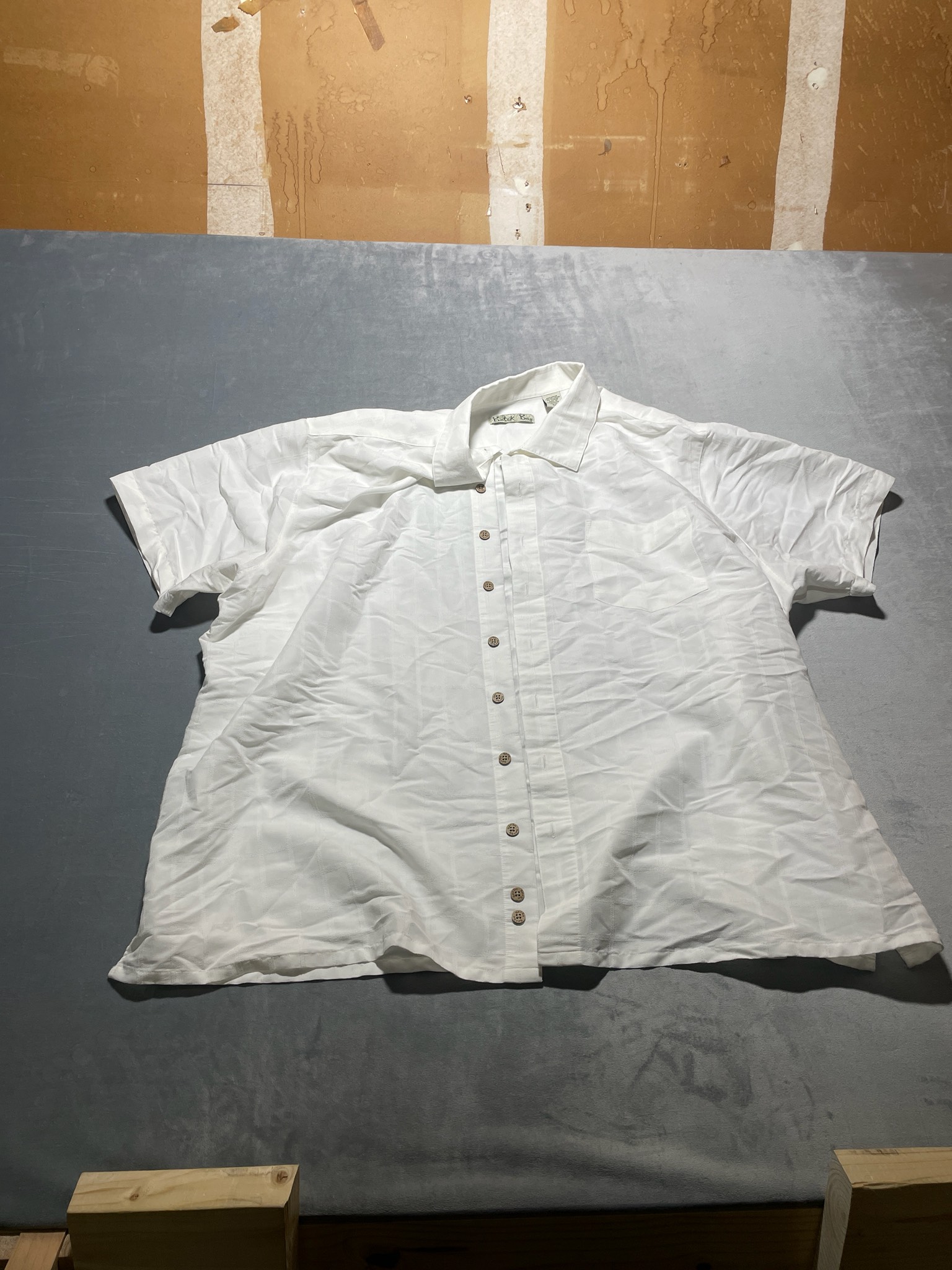 Batik Bay White Windowpane Rayon-Polyester Short Sleeve Button-Up Shirt Size 3XB
