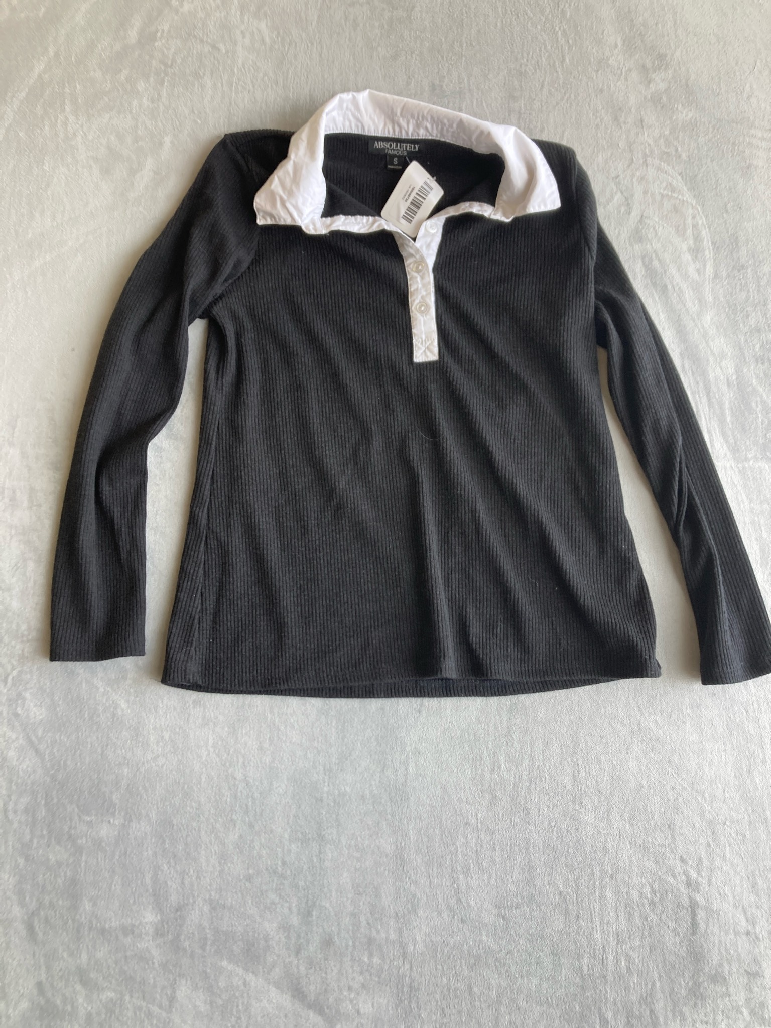 Absolutely Famous Black Ribbed Knit Long Sleeve Top Size S