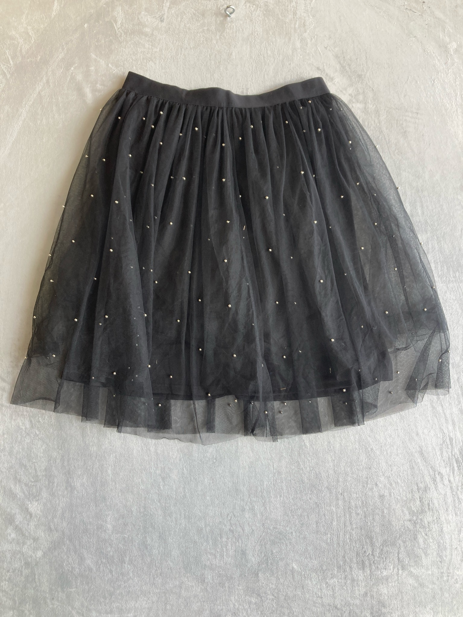 Black Pearl-Bead Tulle Skirt