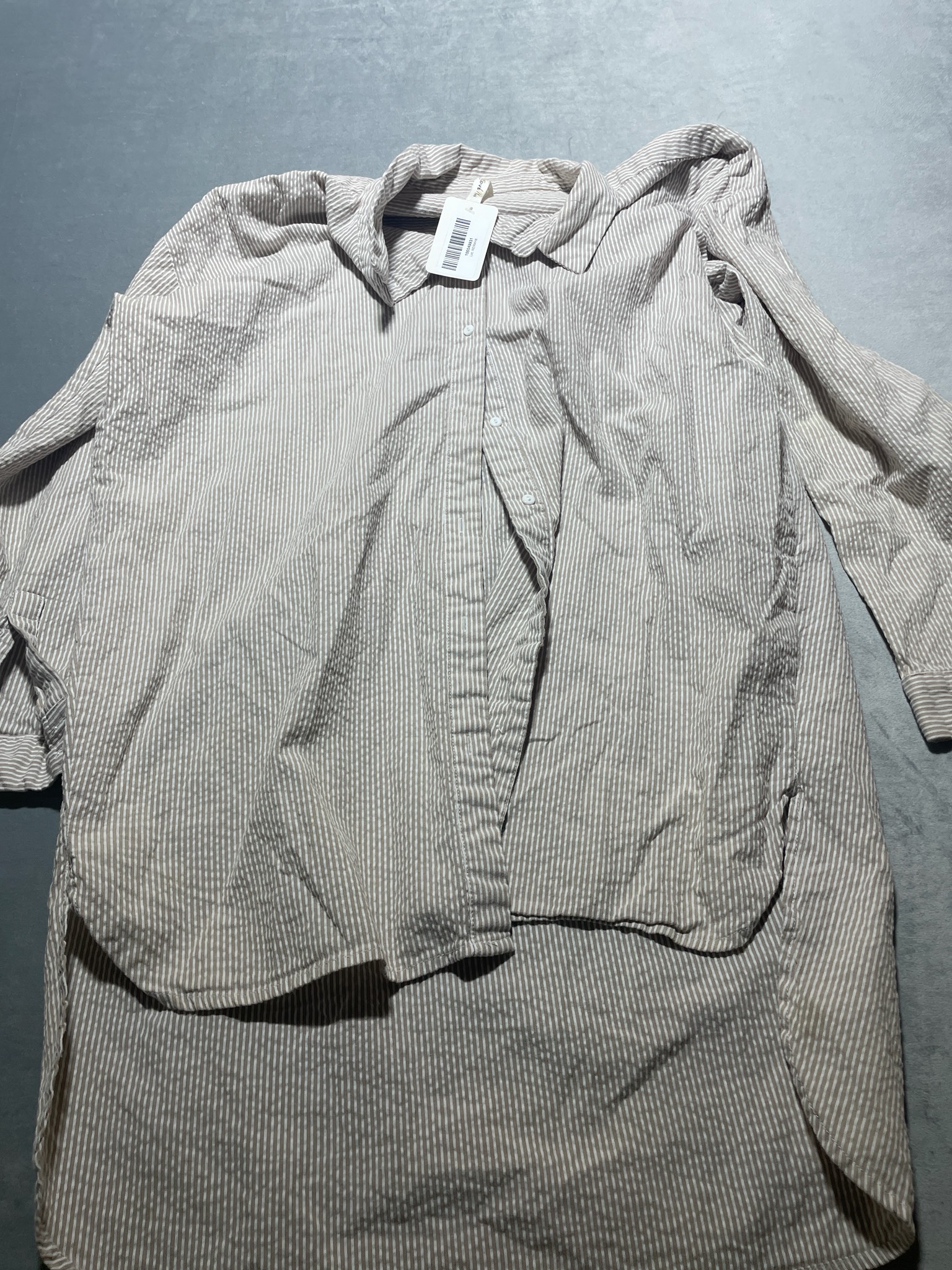 Beige White Striped Seersucker Shirt