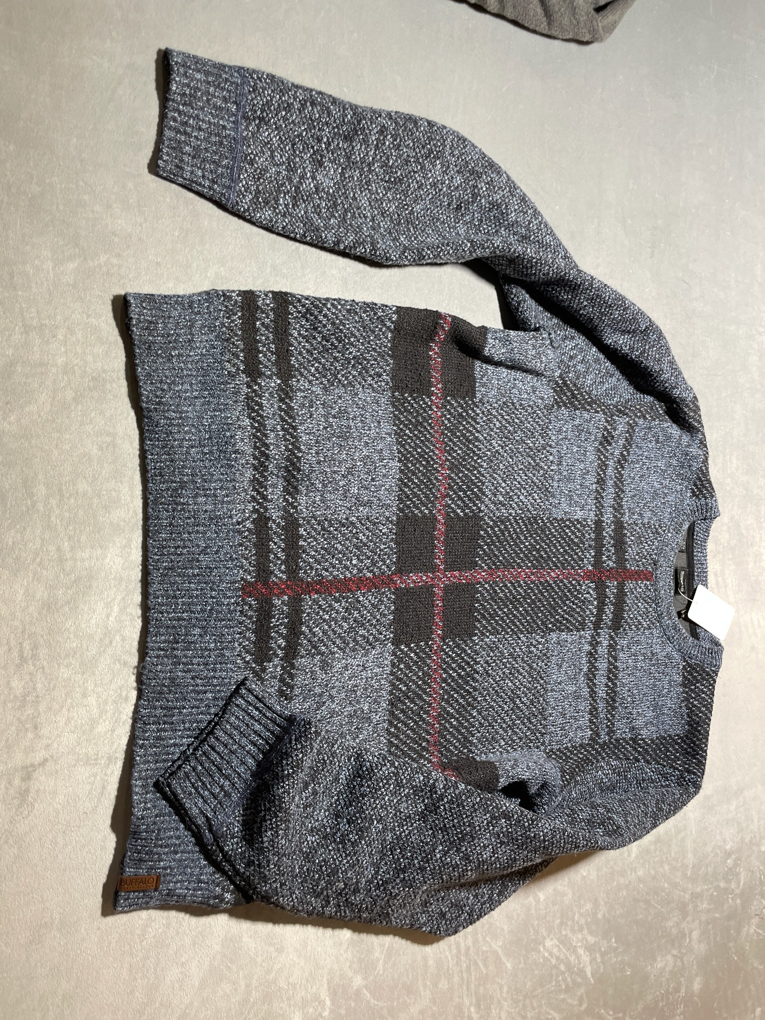 Buffalo David Bitton Grey Windowpane Polyester Crewneck Sweater Size XL