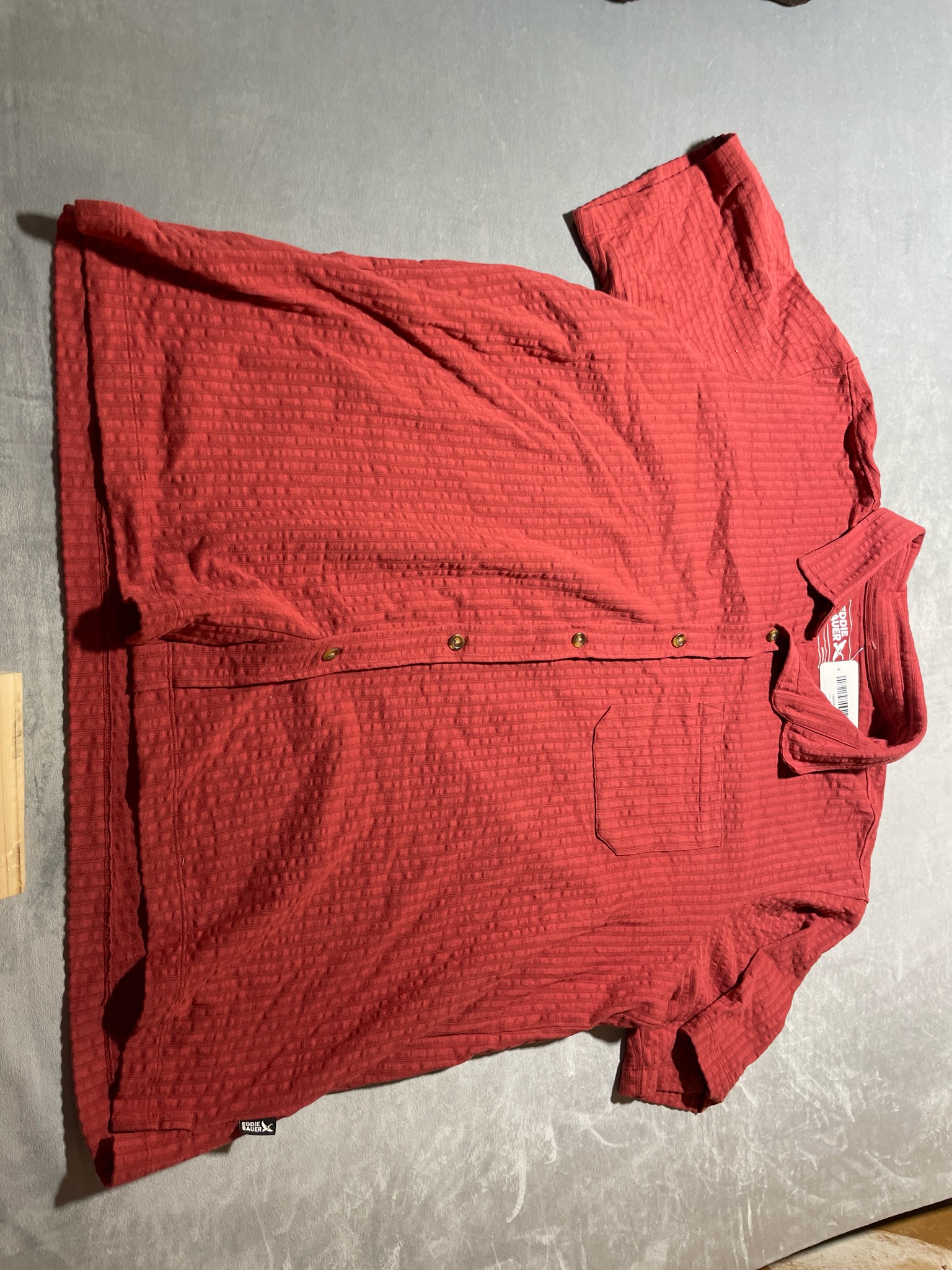 Eddie Bauer Red Cotton Blend Short-Sleeve Button-Up Shirt Size XL