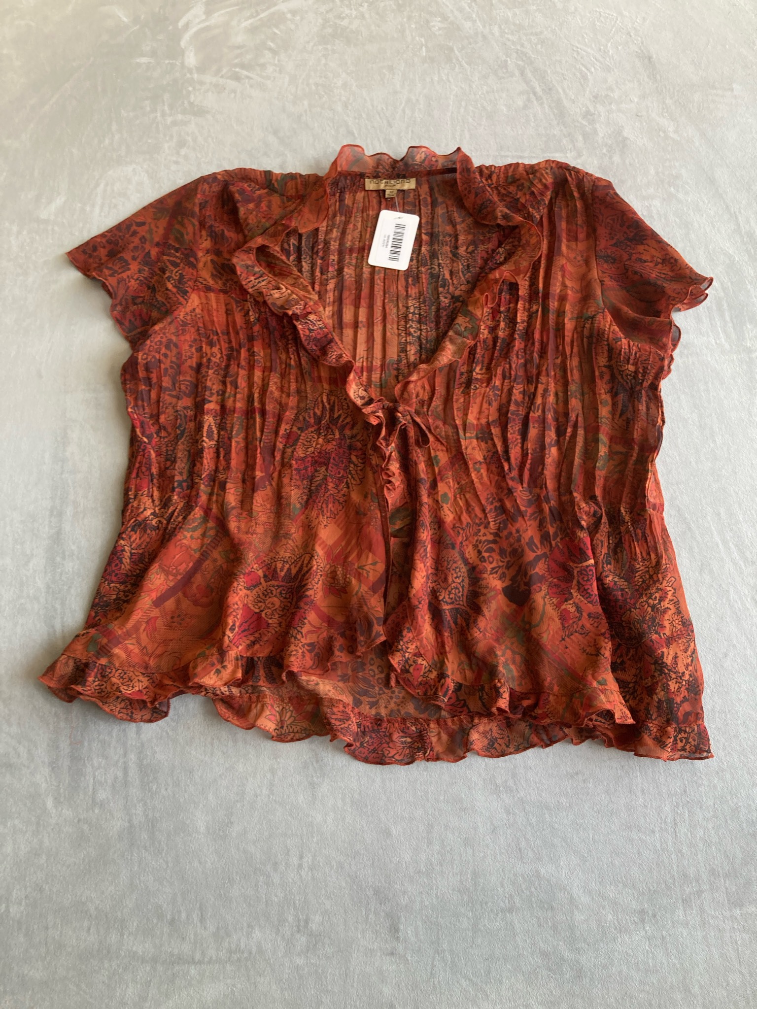 Notations Rust Orange Paisley Sheer Blouse Size 3X